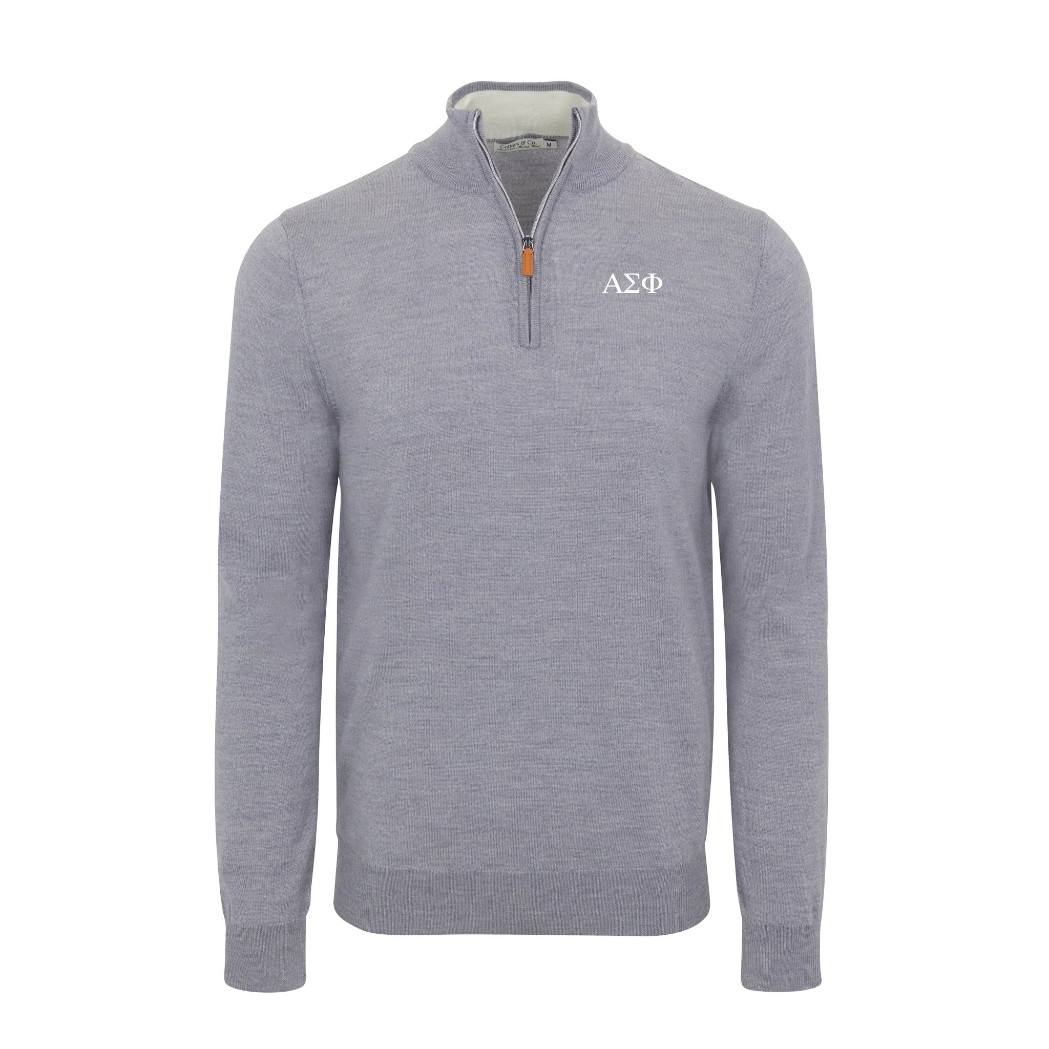 Alpha Sigma Phi Grey Melange Cashmere Touch Australian Merino Quarter Zip Sweater