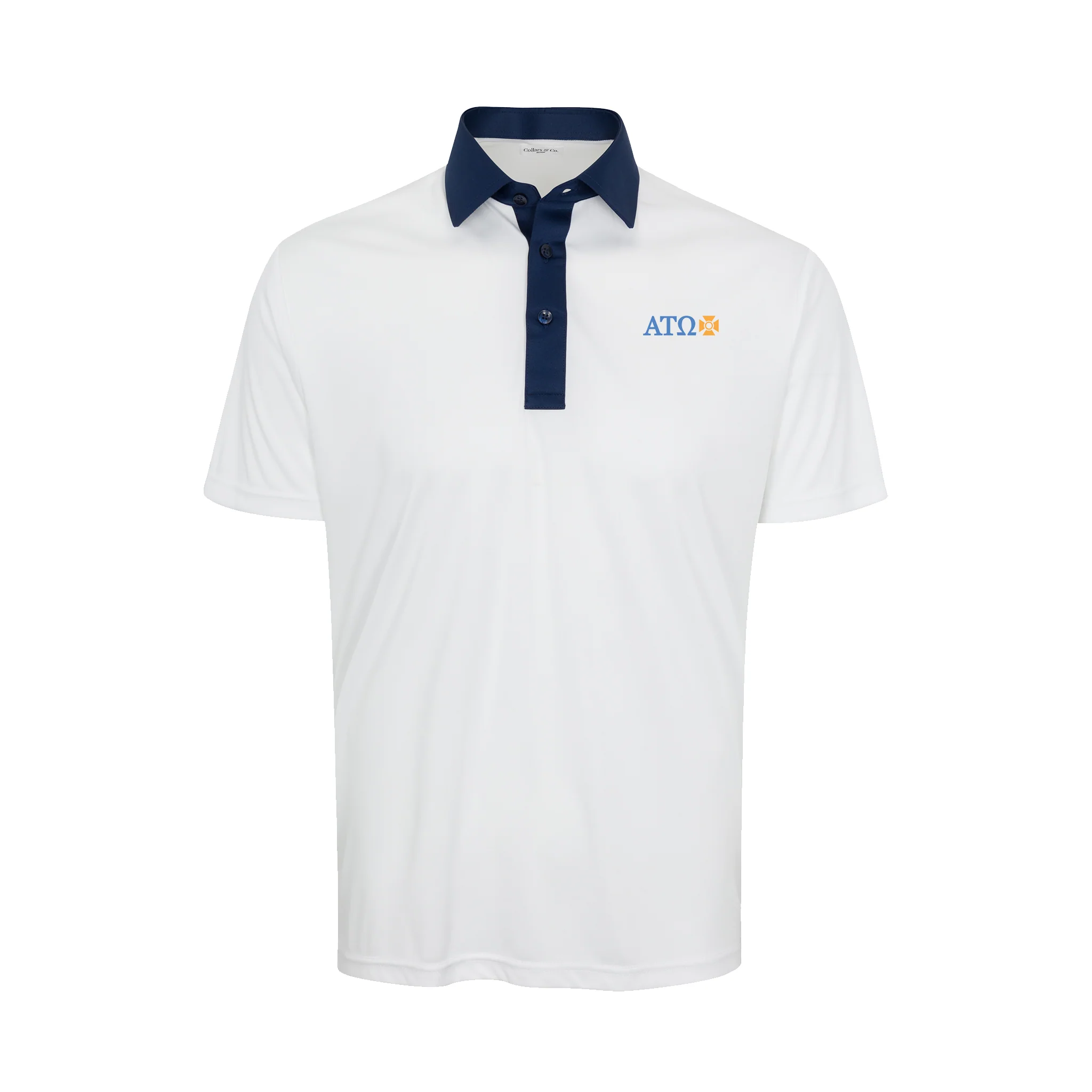 Alpha Tau Omega Semi-Spread Collar Polo Austin White with Navy Accent