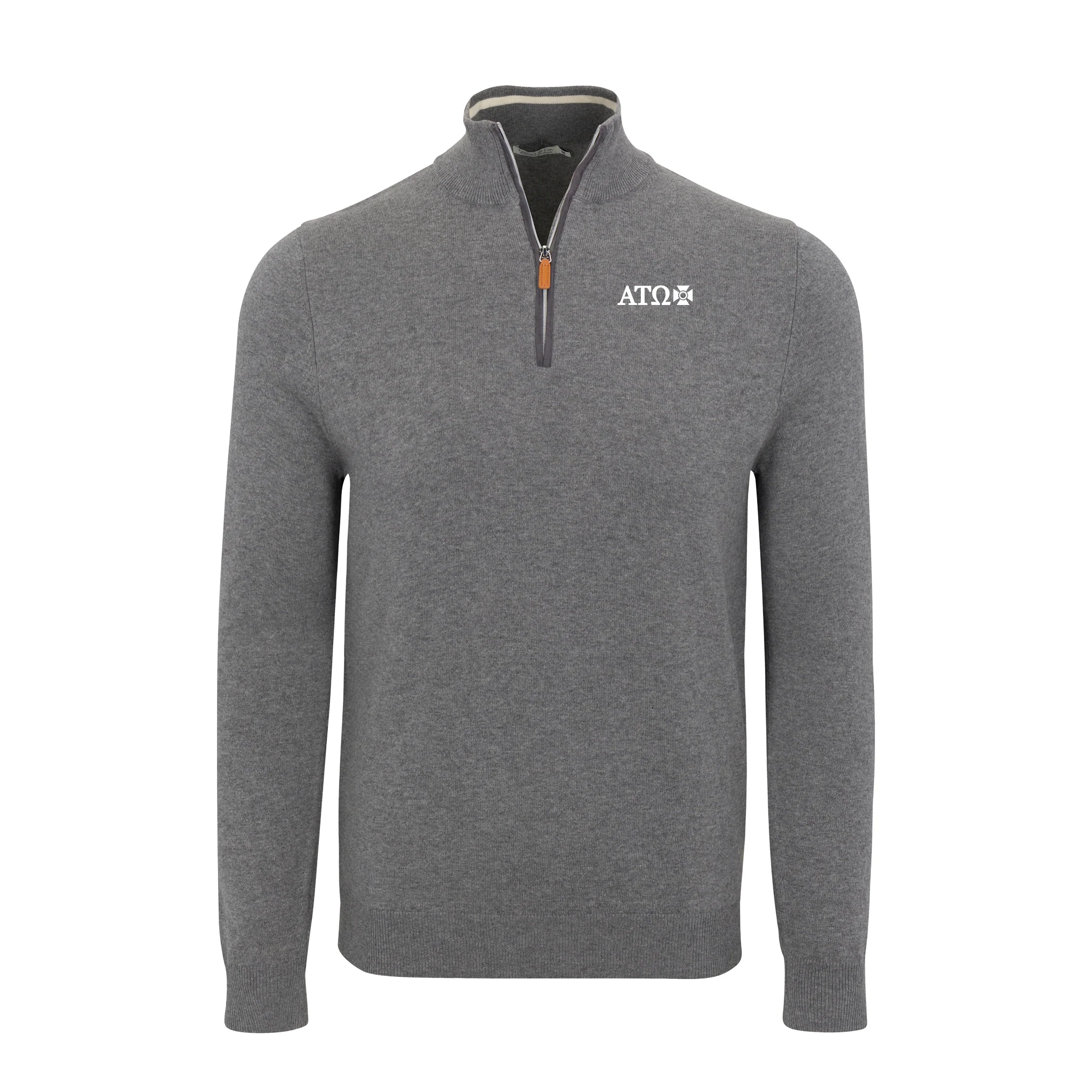 Alpha Tau Omega Grey with Grey Trim Luxury Touch Cotton and Cashmere Quarter Zip Sweater