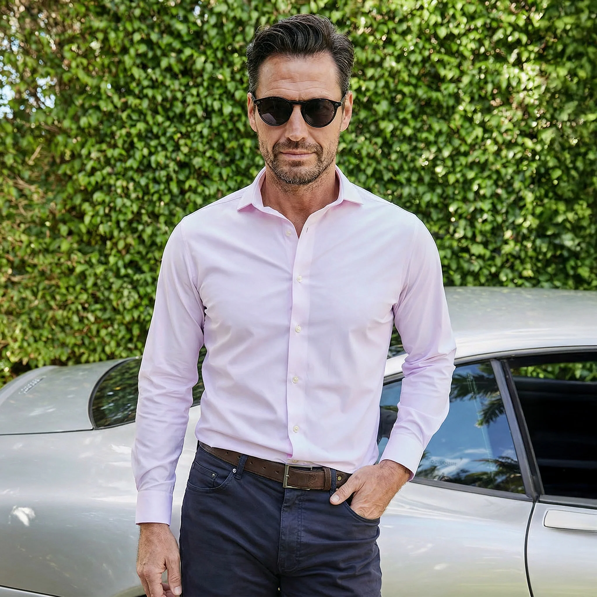 Apex Performance Dress Shirt Italian Spread Collar Light Pink Twill - Image 2