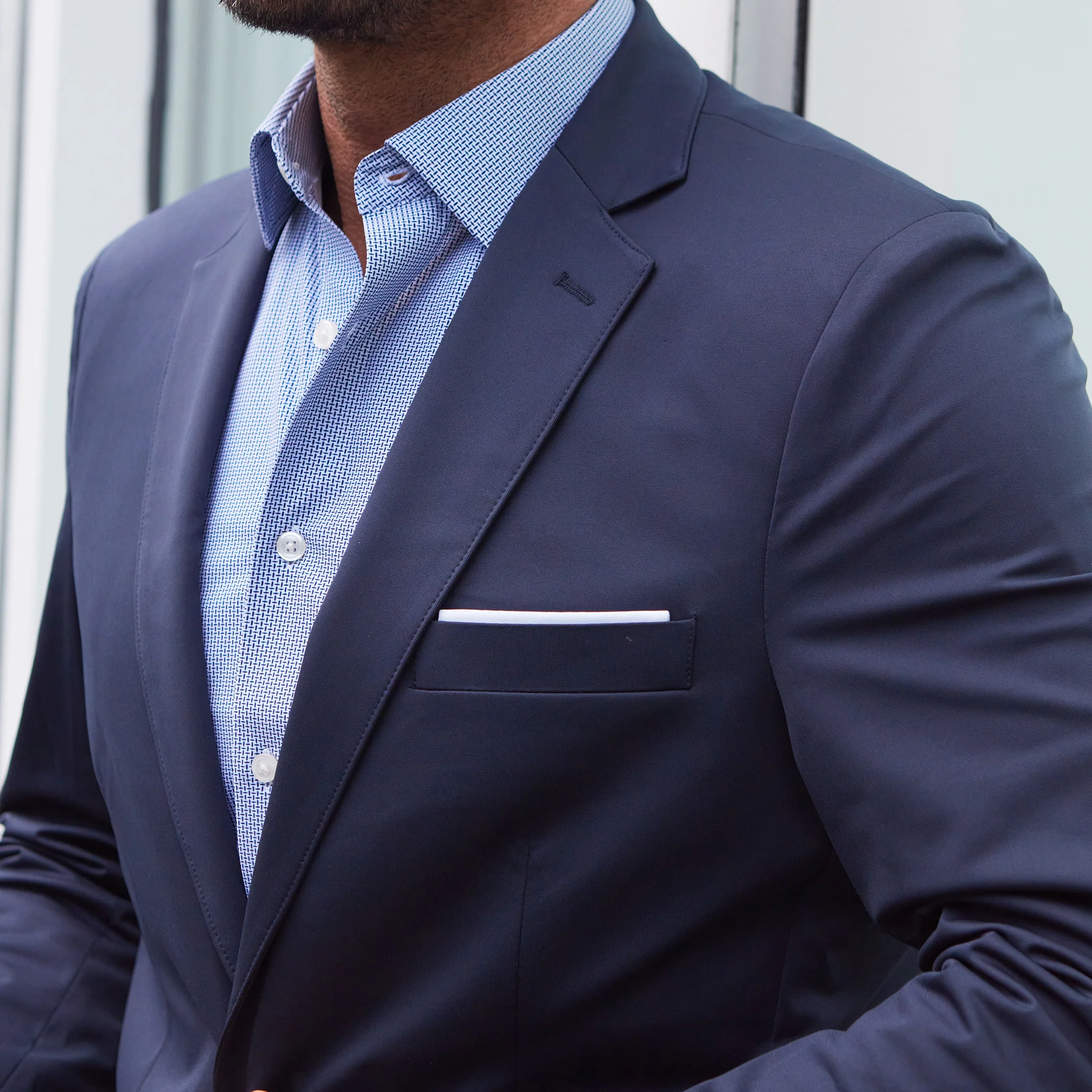 Apex Performance Dress Shirt Semi-Spread Collar Navy Mini Basketweave - Image 6