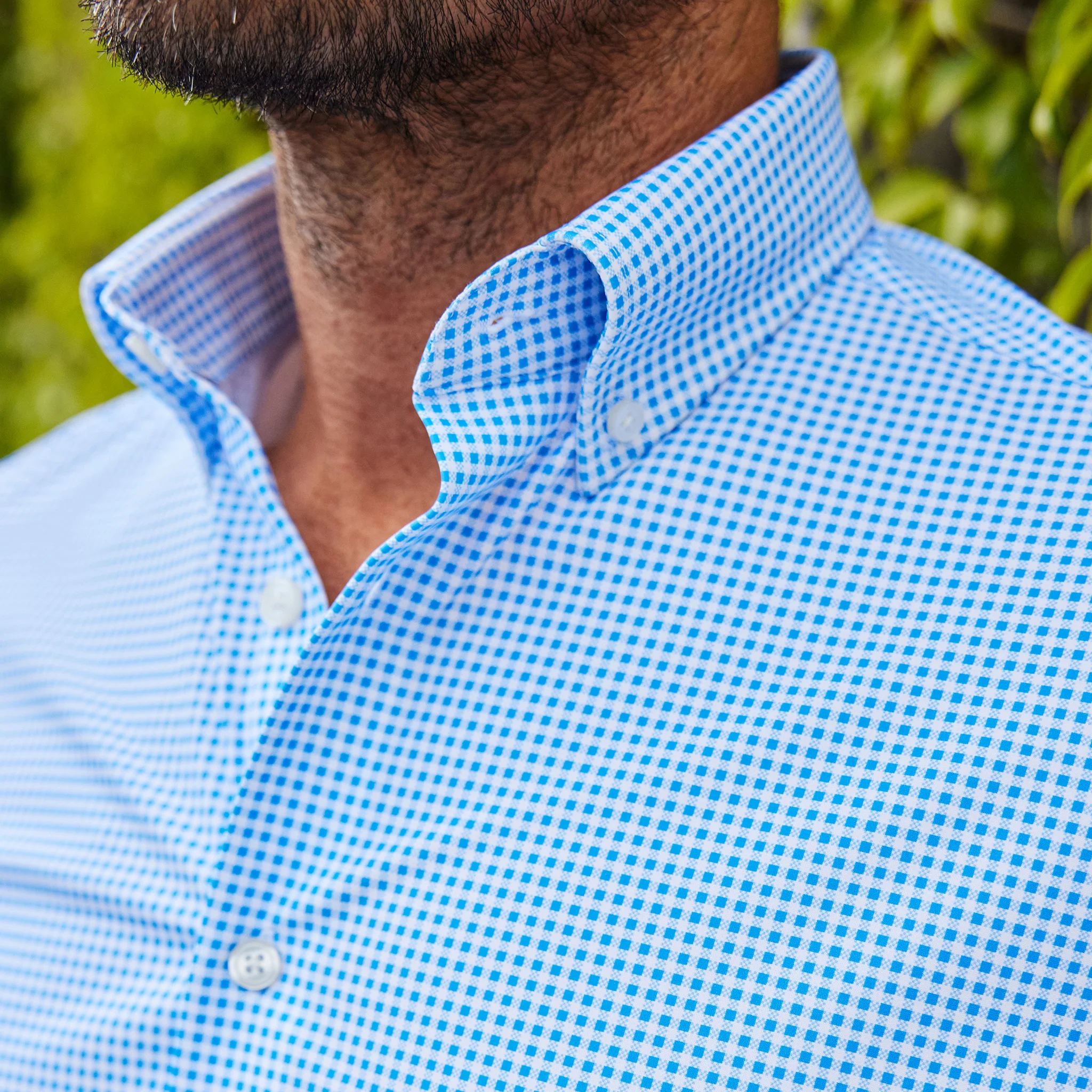 Apex Performance Dress Shirt Oxford Button Down Collar Blue Micro Gingham - Image 4