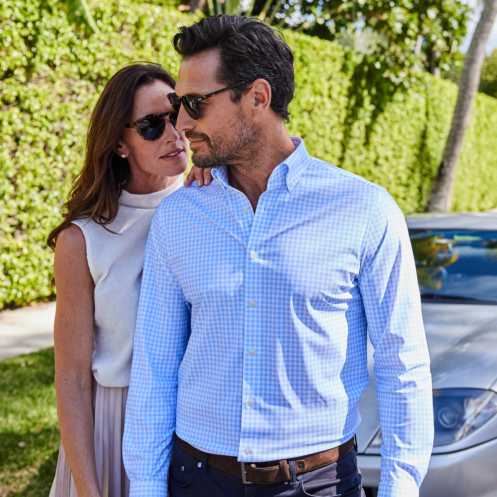 Apex Performance Dress Shirt Oxford Button Down Collar Light Blue Gingham - Image 4