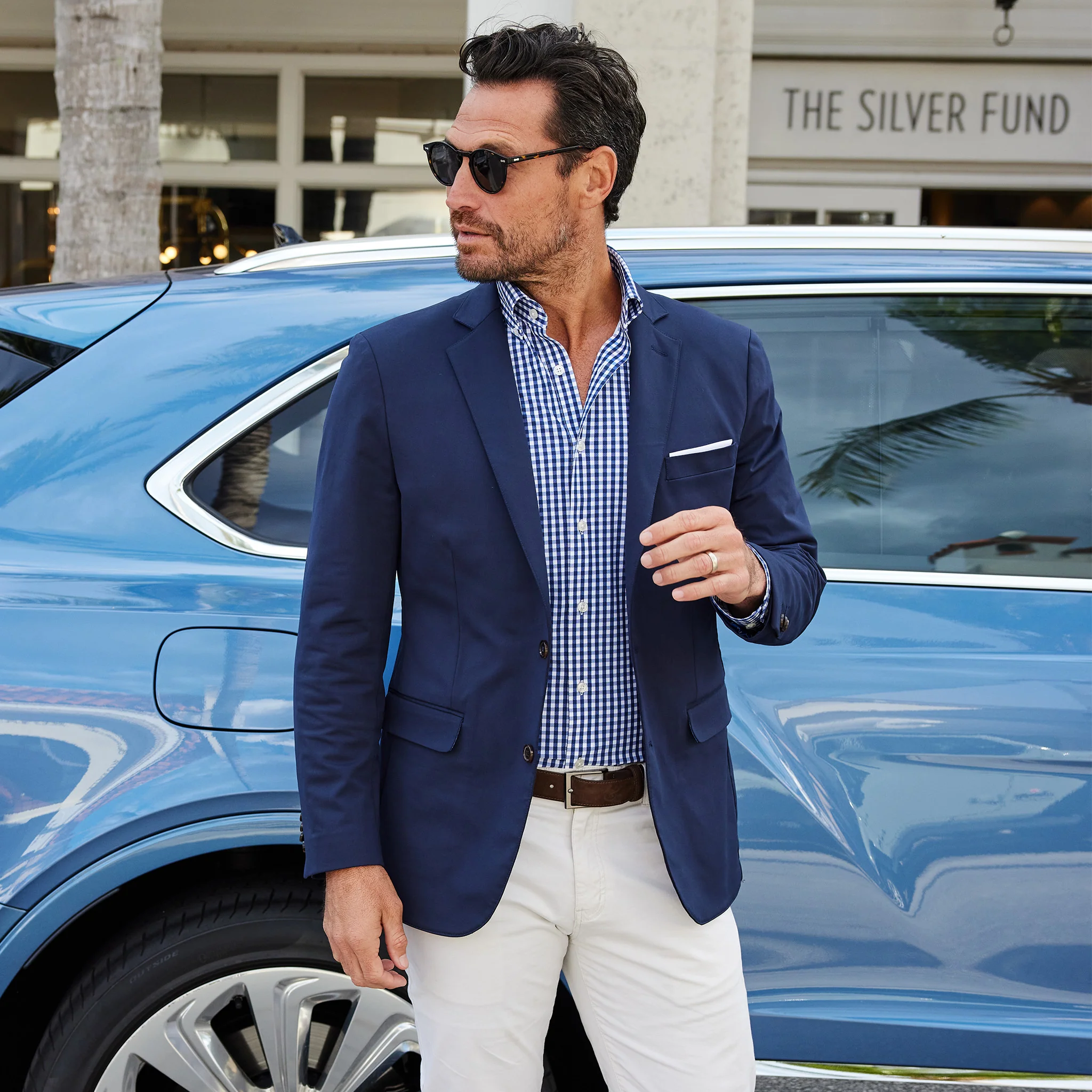 Apex Performance Dress Shirt Oxford Button Down Collar Navy Gingham - Image 3