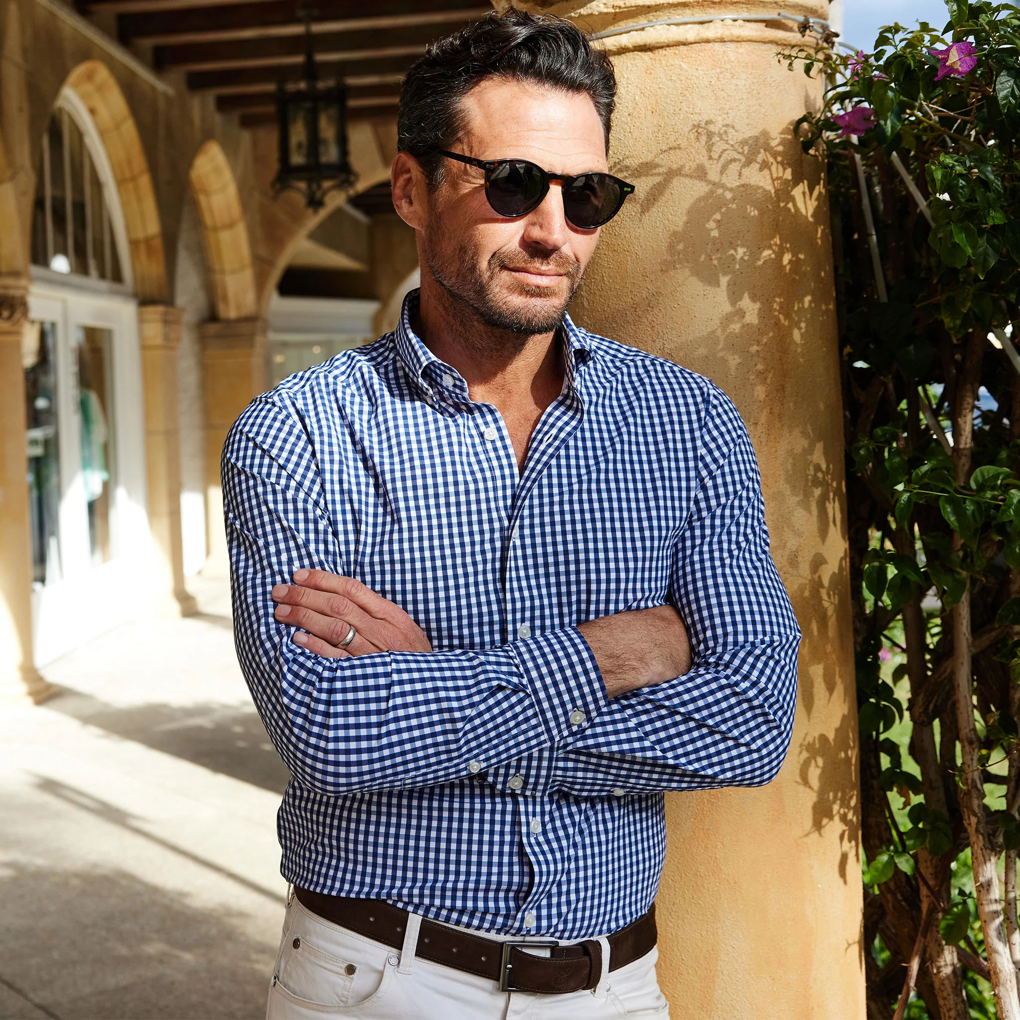 Apex Performance Dress Shirt Oxford Button Down Collar Navy Gingham - Image 4