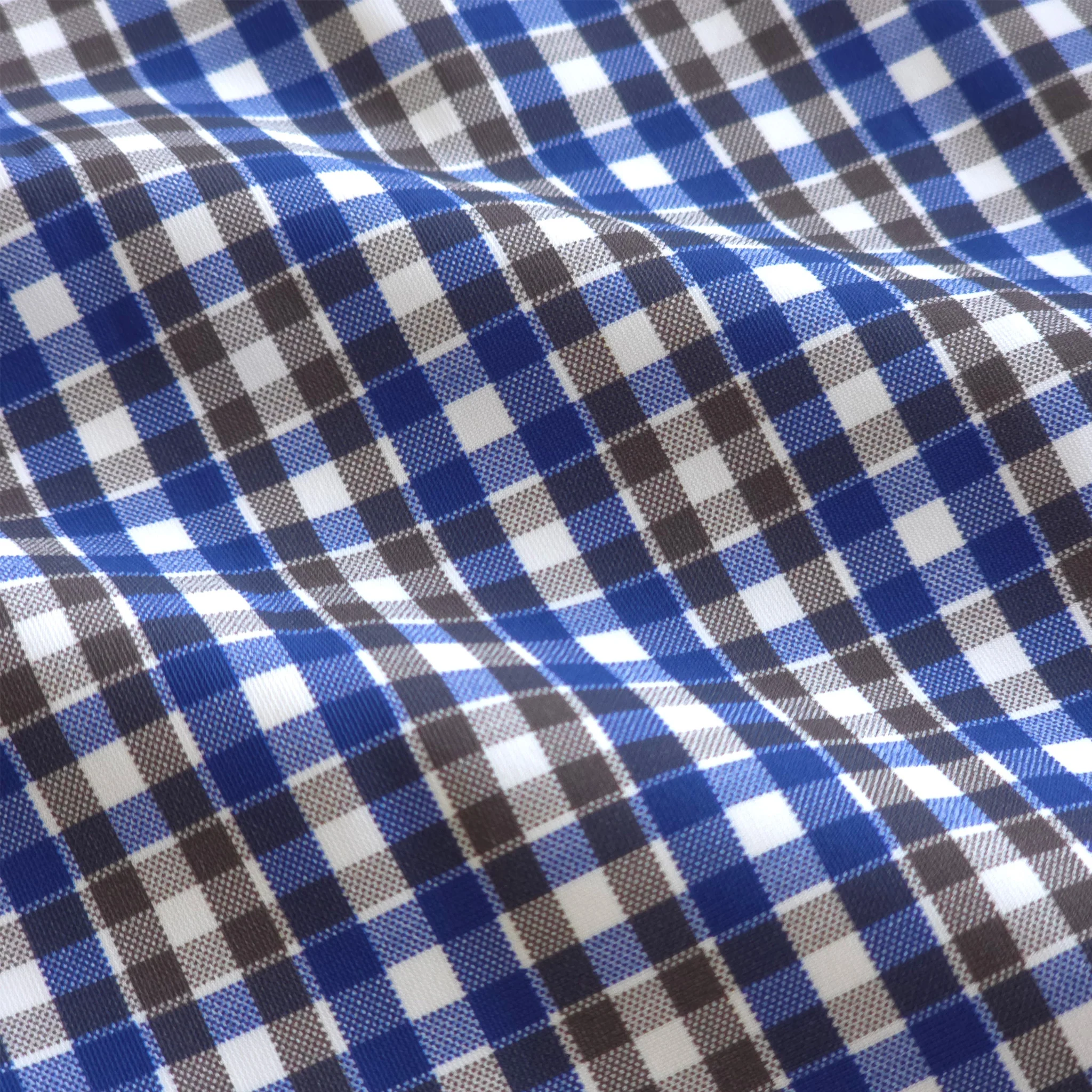 Apex Performance Dress Shirt Semi-Spread Collar Royal and Brown Tattersall - Image 4