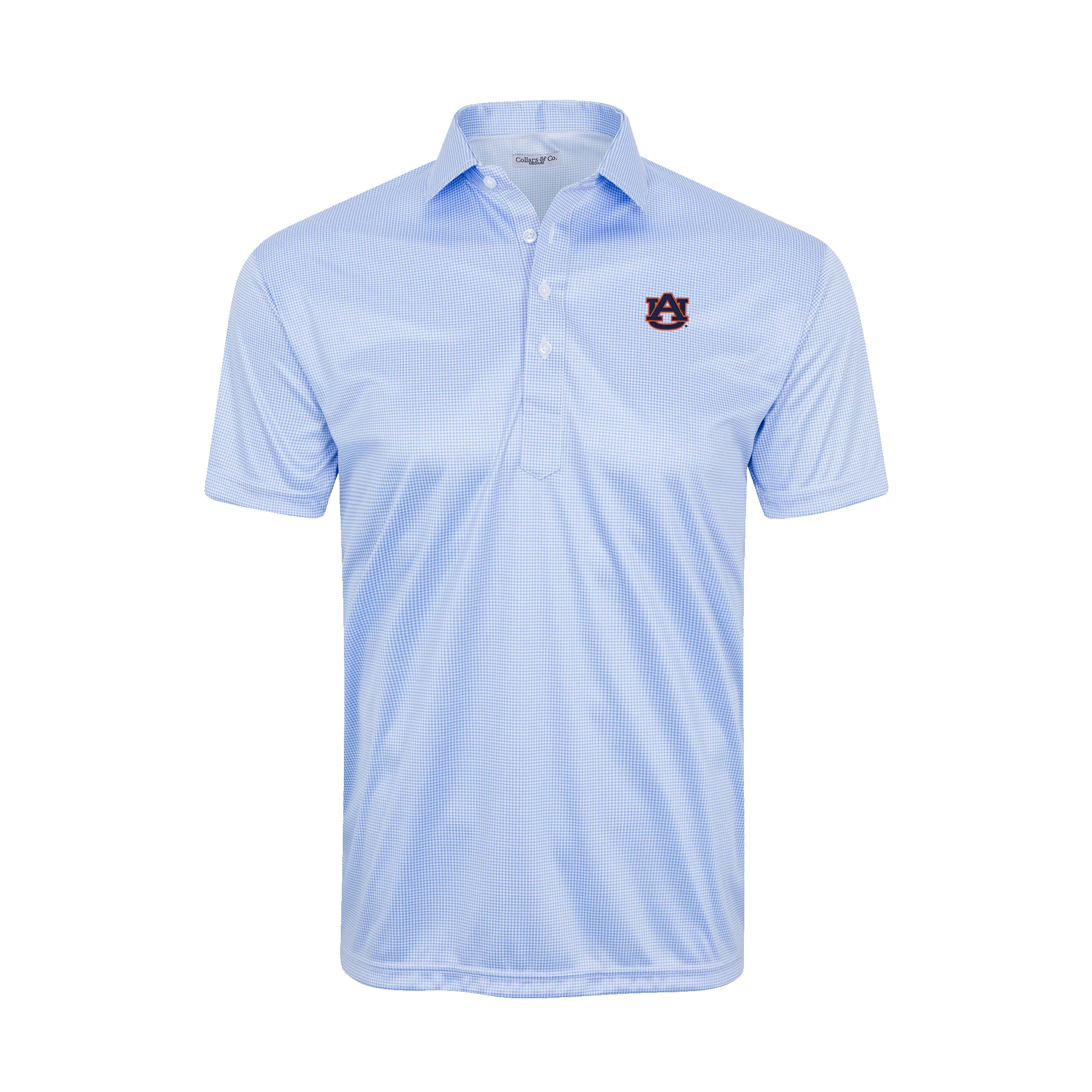 Auburn Semi-Spread Collar Polo Blue Houndstooth