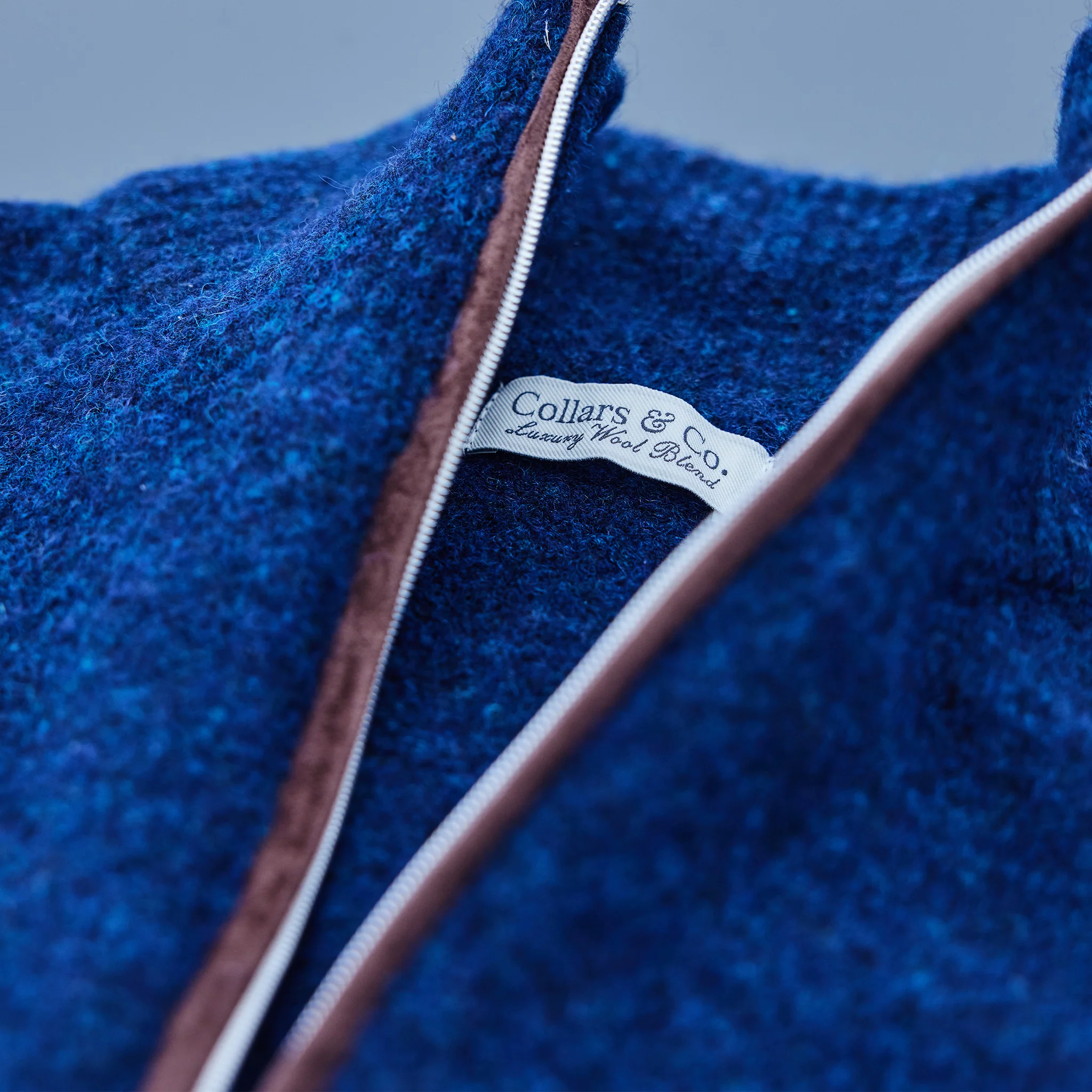 Balmoral Quarter Zip Wool Sweater Navy with Brown Suede Trim - Image 7