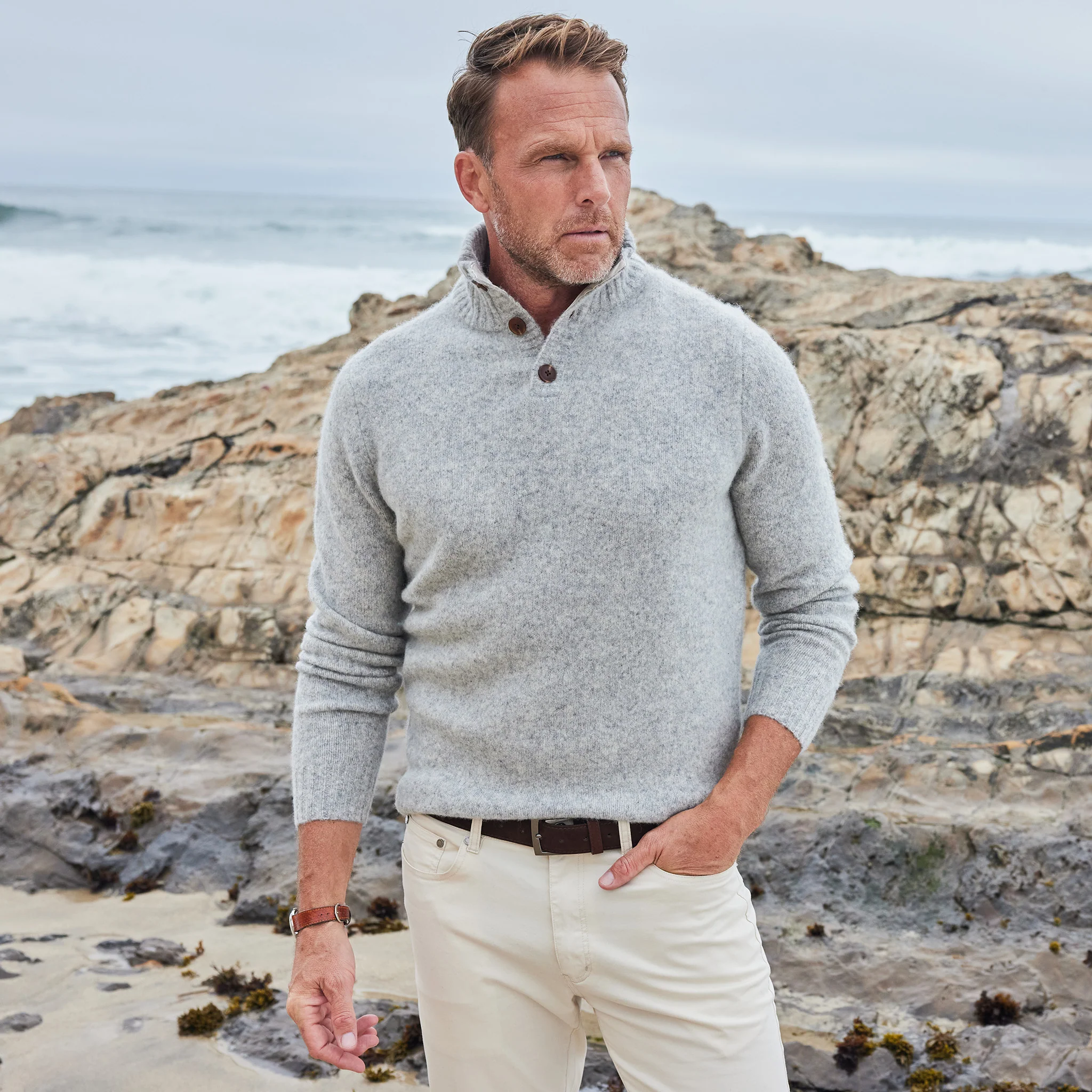 Balmoral Three Button Wool Sweater Grey - Image 5