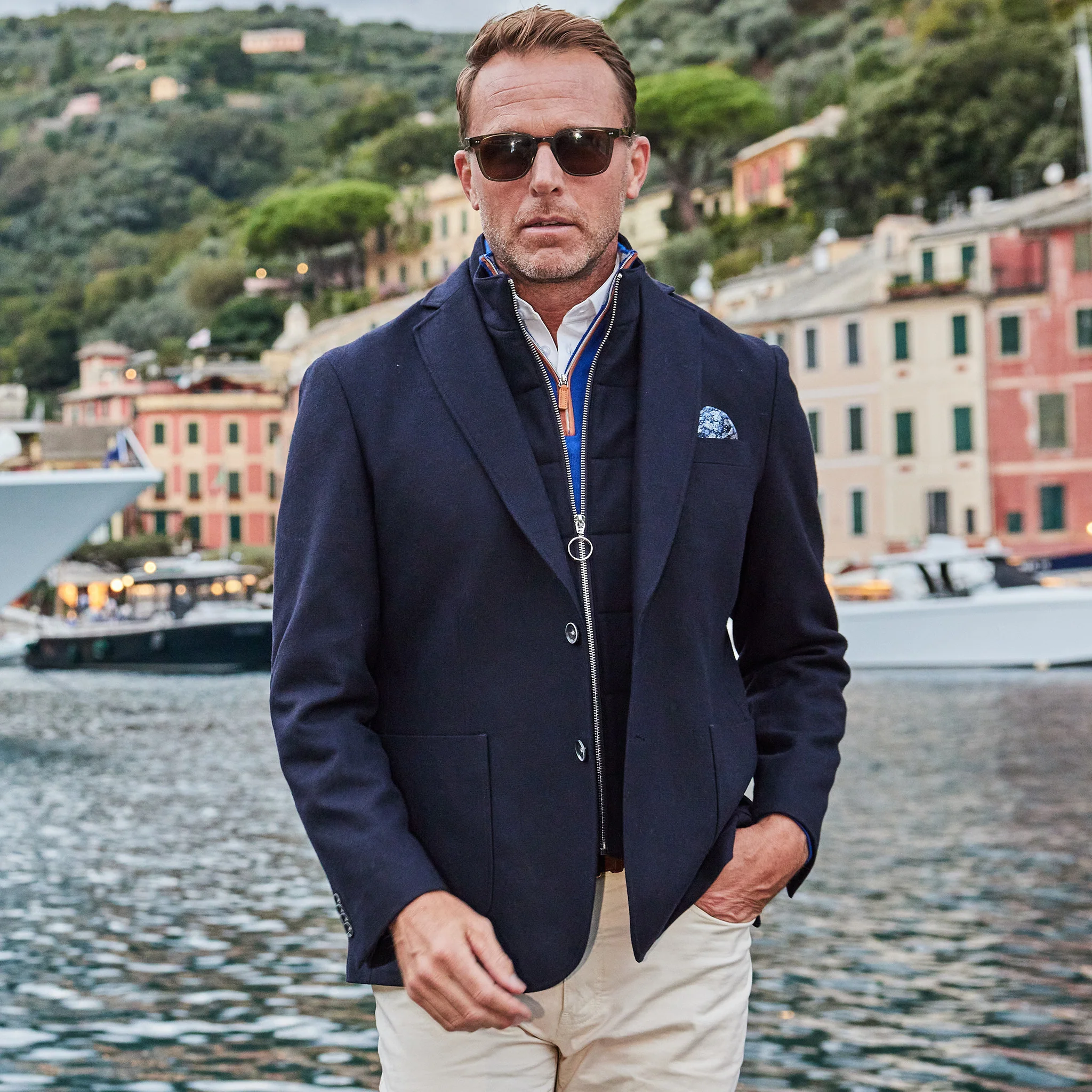 Barbaresco Wool Blend Blazer with Removable Vest Liner Navy - Image 4