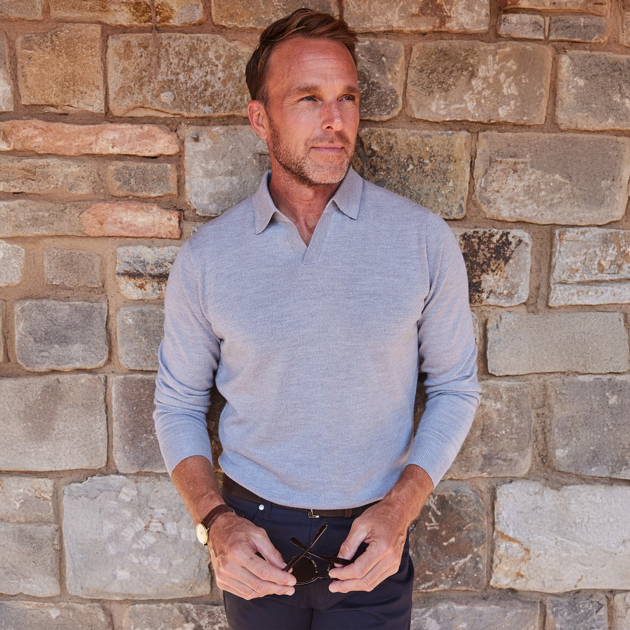 Bellagio Buttonless Long Sleeve Merino Polo Grey - Image 3