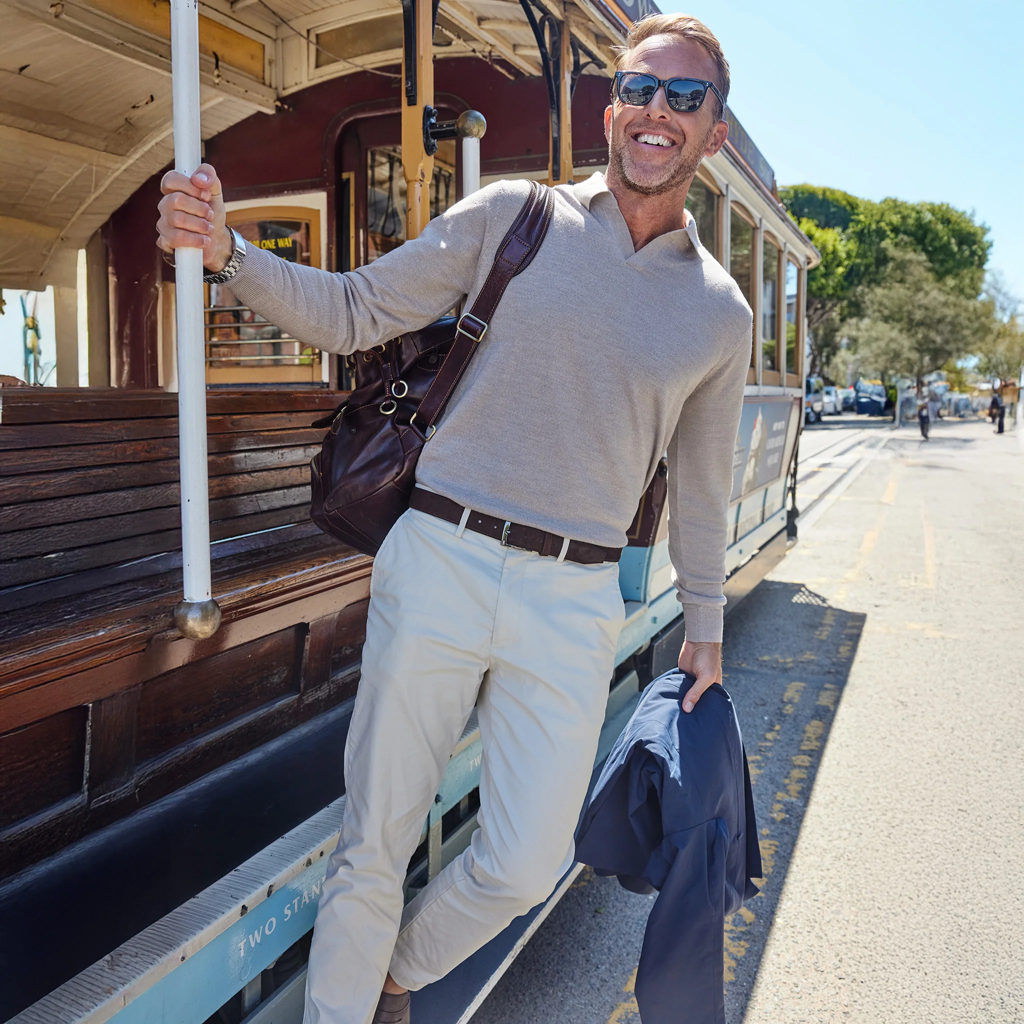 Bellagio Buttonless Long Sleeve Merino Polo Oatmeal - Image 3