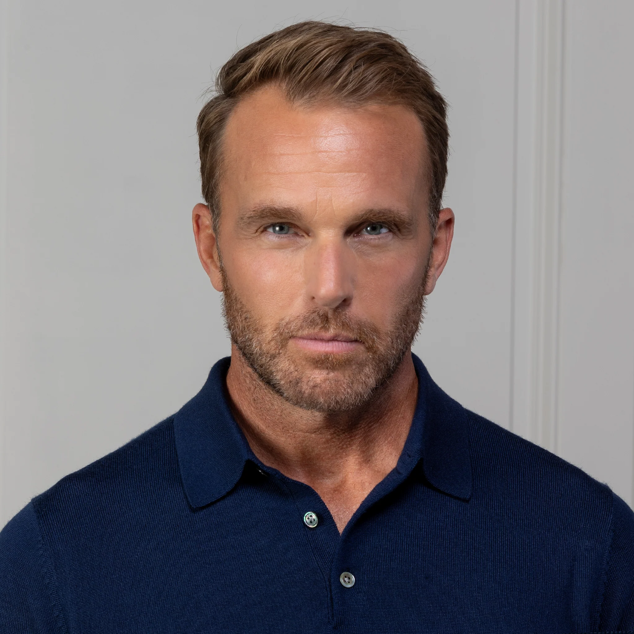 Bellagio Three Button Long Sleeve Merino Polo Navy - Image 3