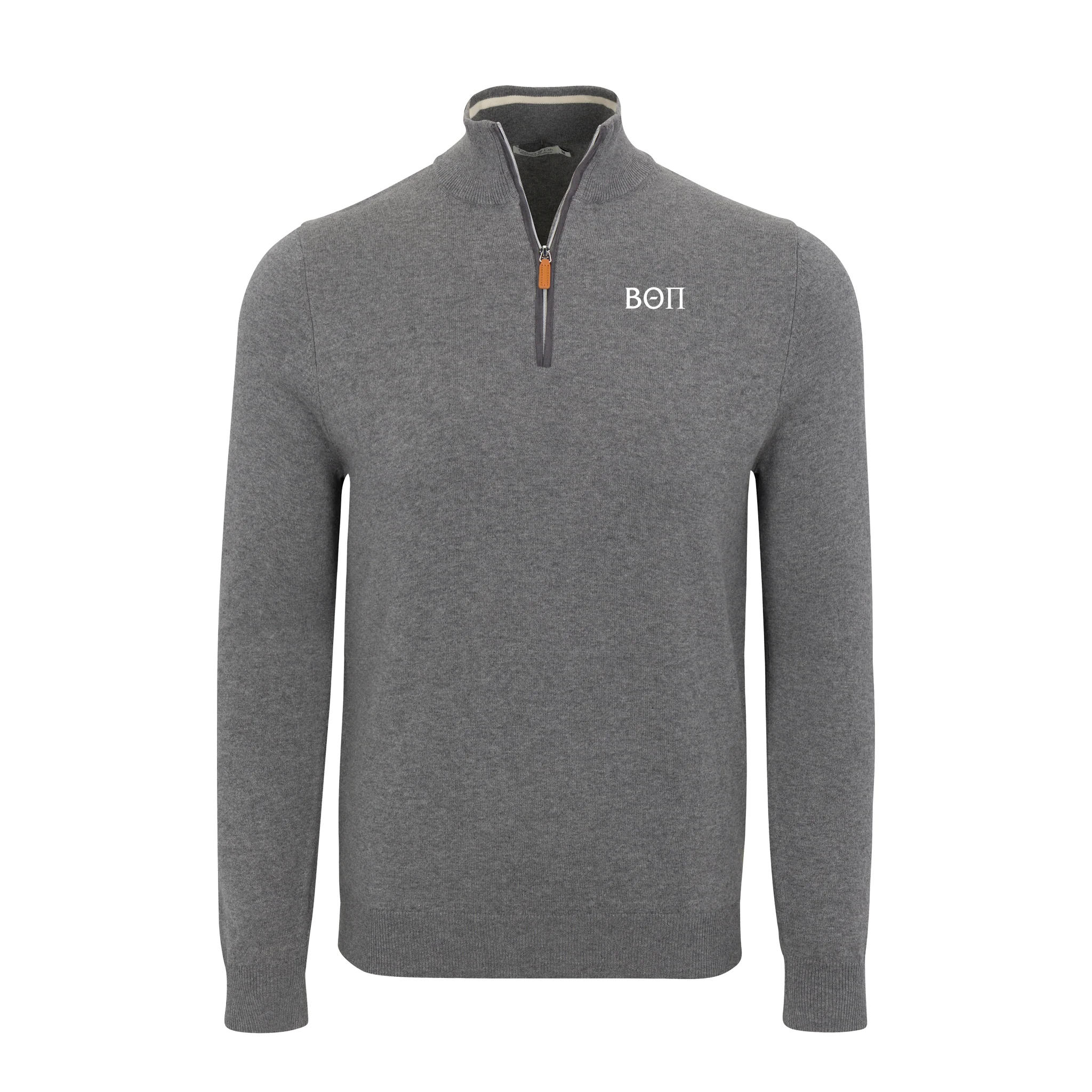 Beta Theta Pi Grey with Grey Trim Luxury Touch Cotton and Cashmere Quarter Zip Sweater