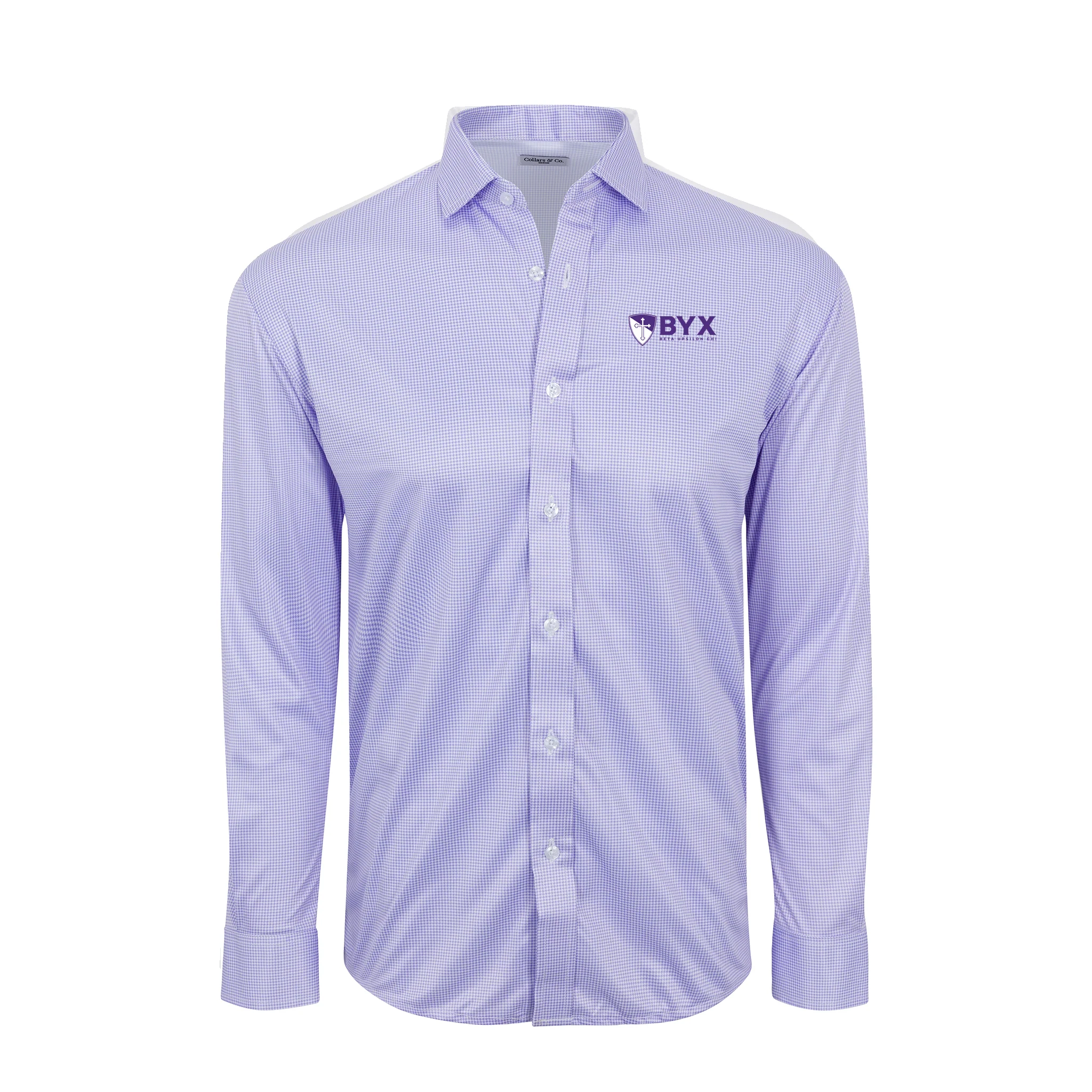 Beta Upsilon Chi Quattro Flex Dress Shirt with Semi-Spread Collar Lavender Houndstooth