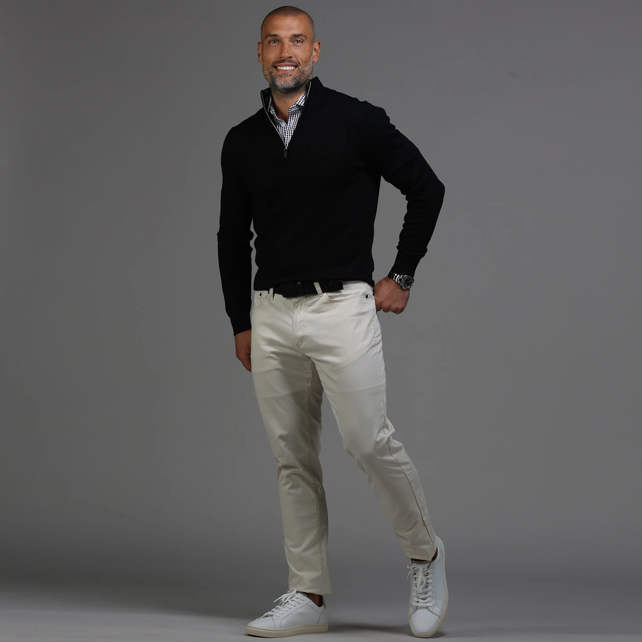 Black Cashmere Touch Australian Merino Quarter Zip Sweater - Image 3