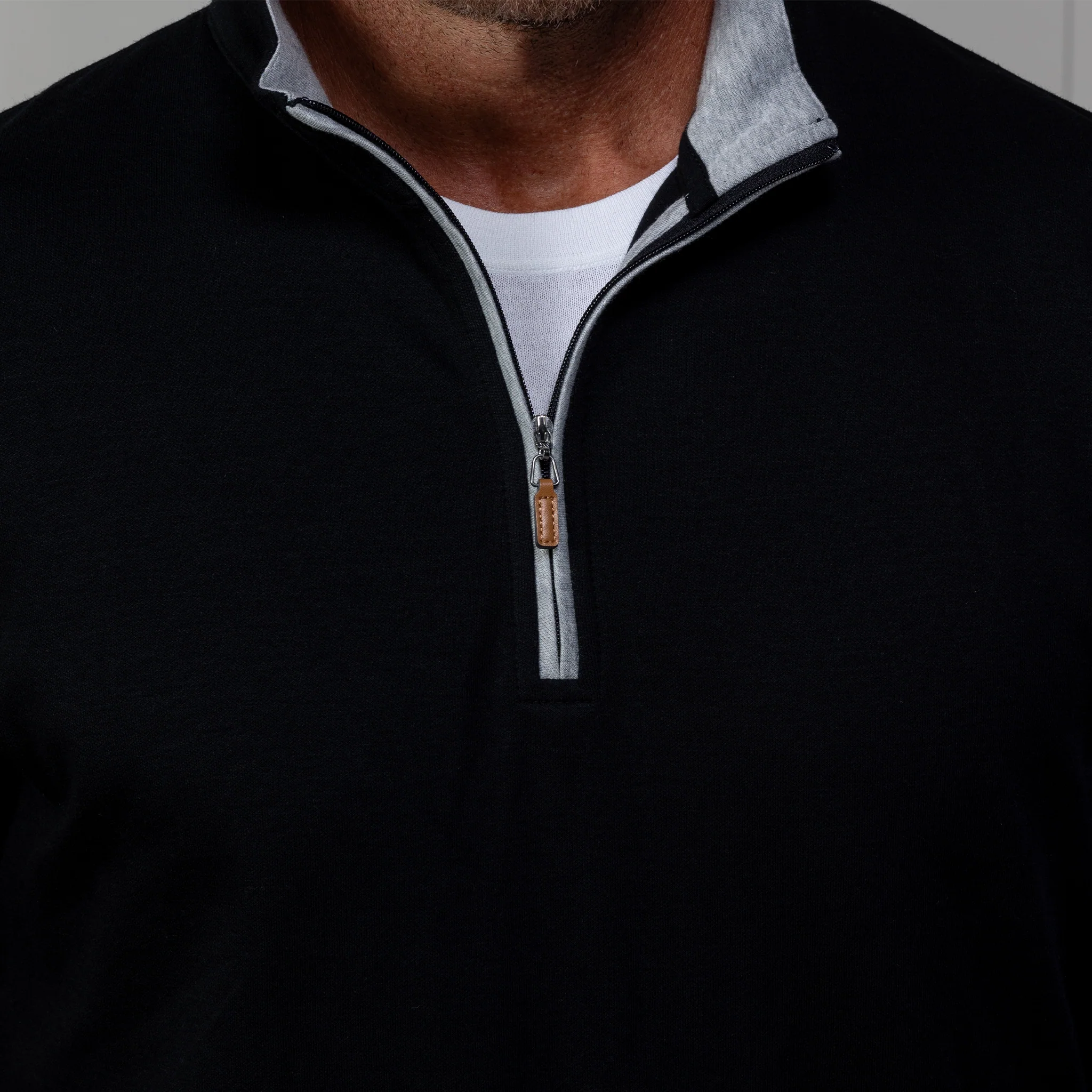 Black Heather Cloud Cotton Quarter Zip with Light Grey Trim - Image 4