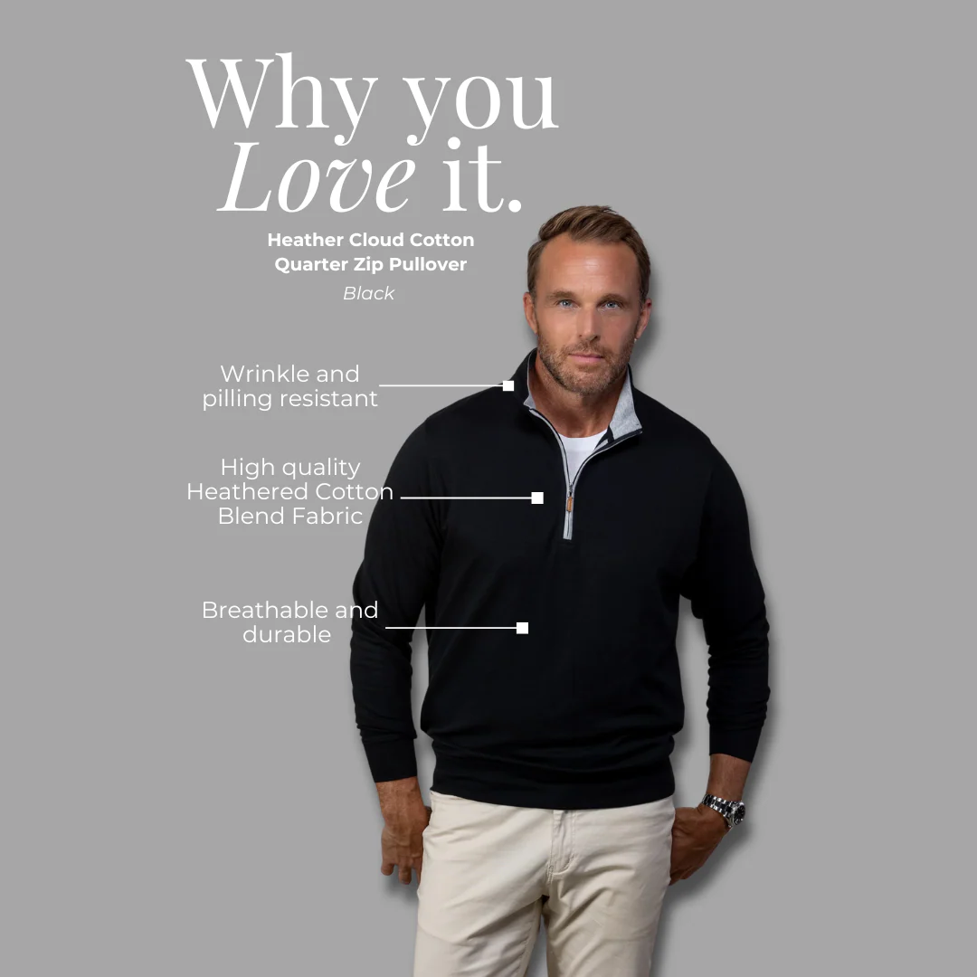 Black Heather Cloud Cotton Quarter Zip with Light Grey Trim - Image 5