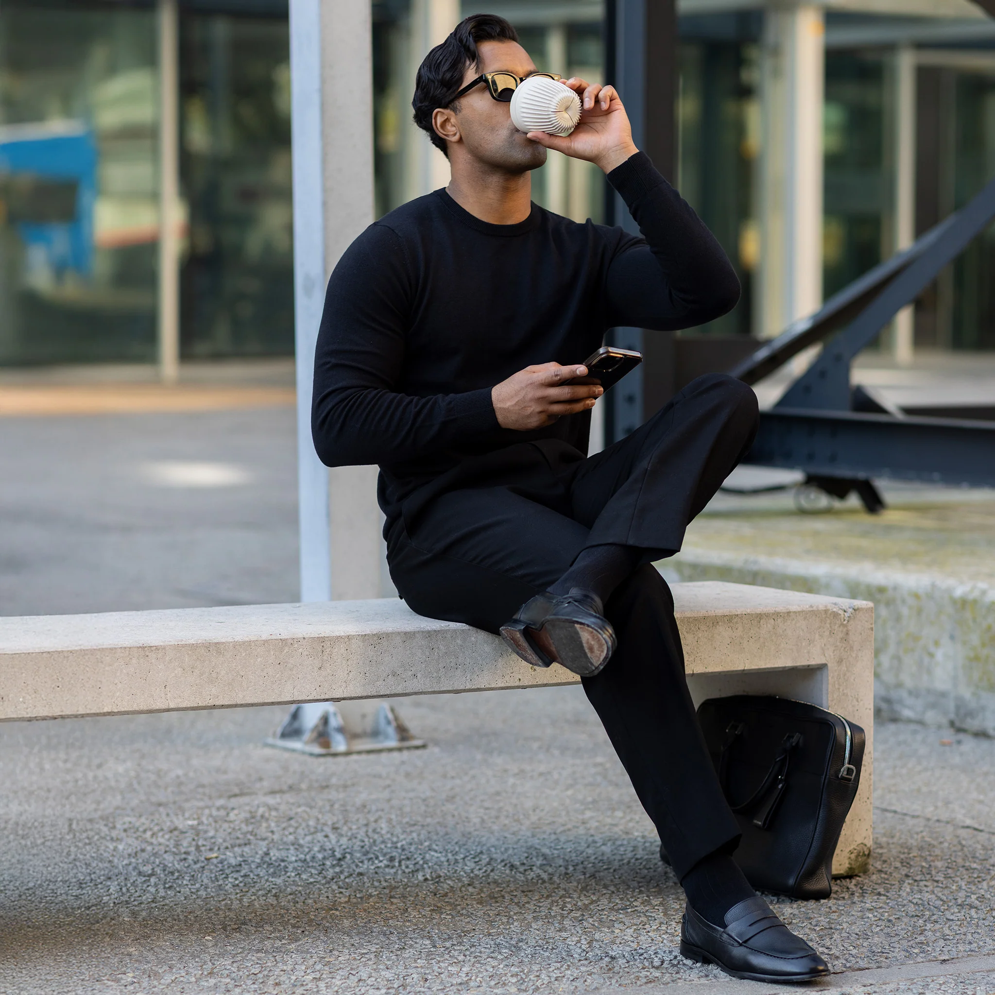 Black Luxury Touch Cotton and Cashmere Crew Neck Sweater - Image 3