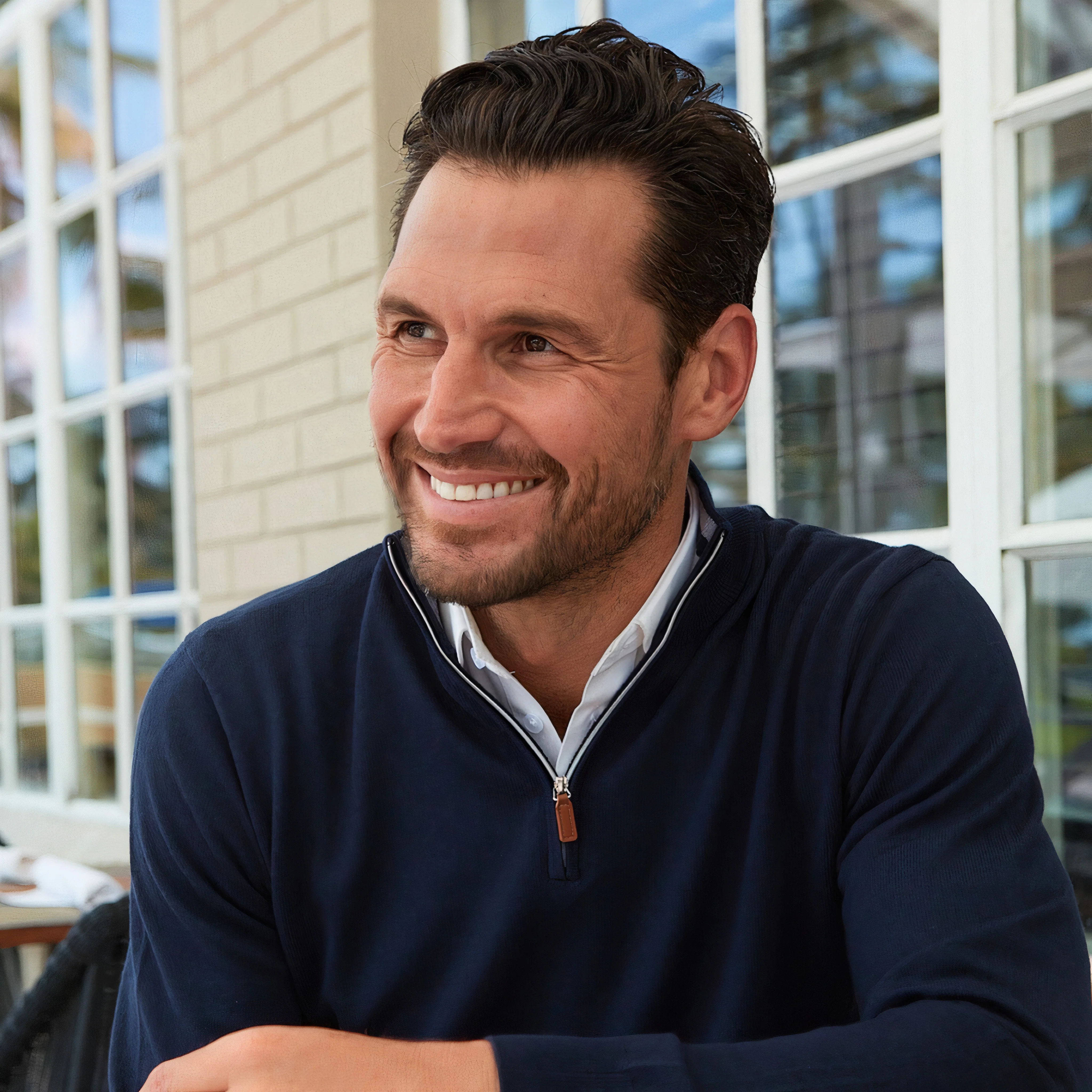 Navy Cashmere Touch Australian Merino Quarter Zip Sweater - Image 3