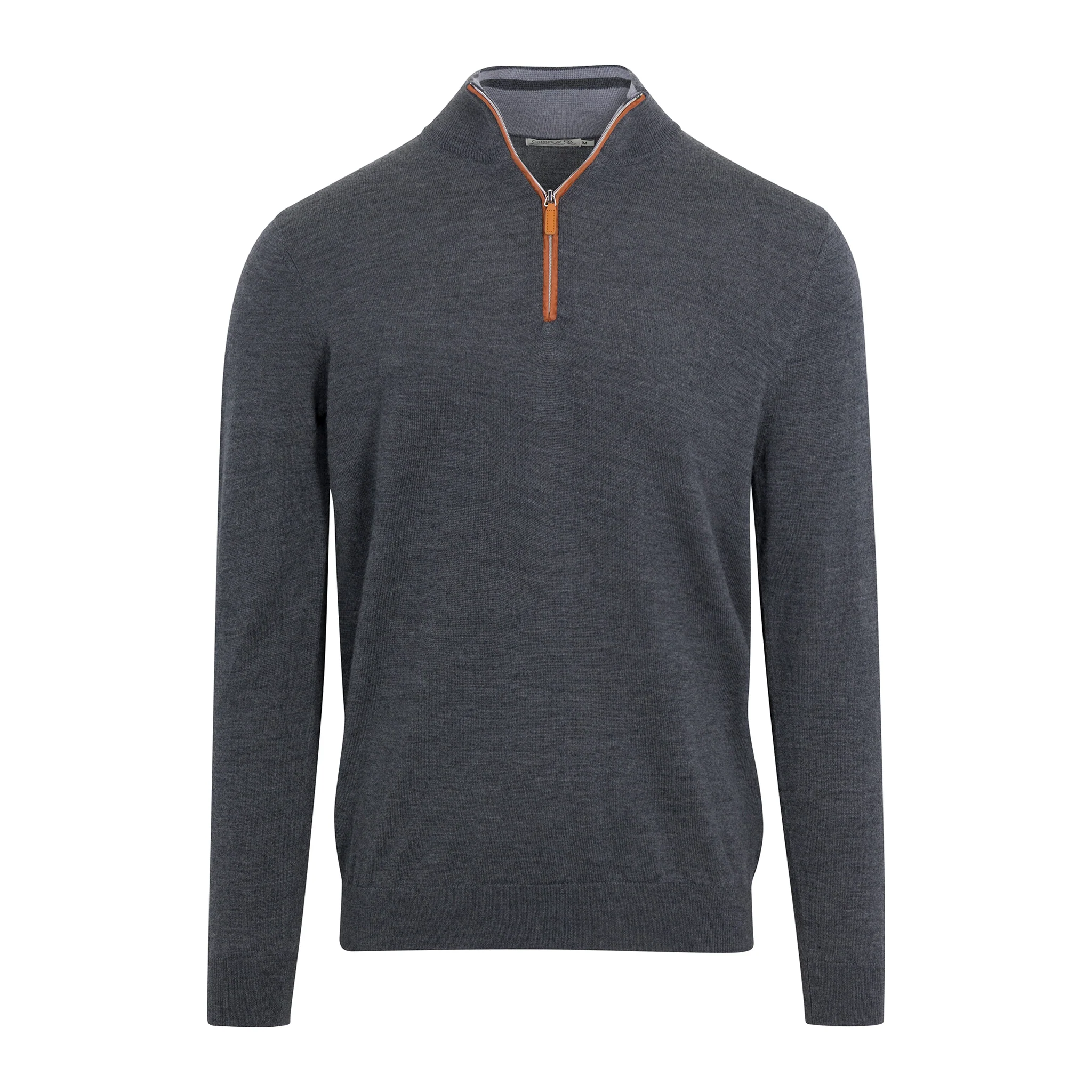 Charcoal with Brown Suede Trim Cashmere Touch Australian Merino Quarter Zip Sweater - Image 4