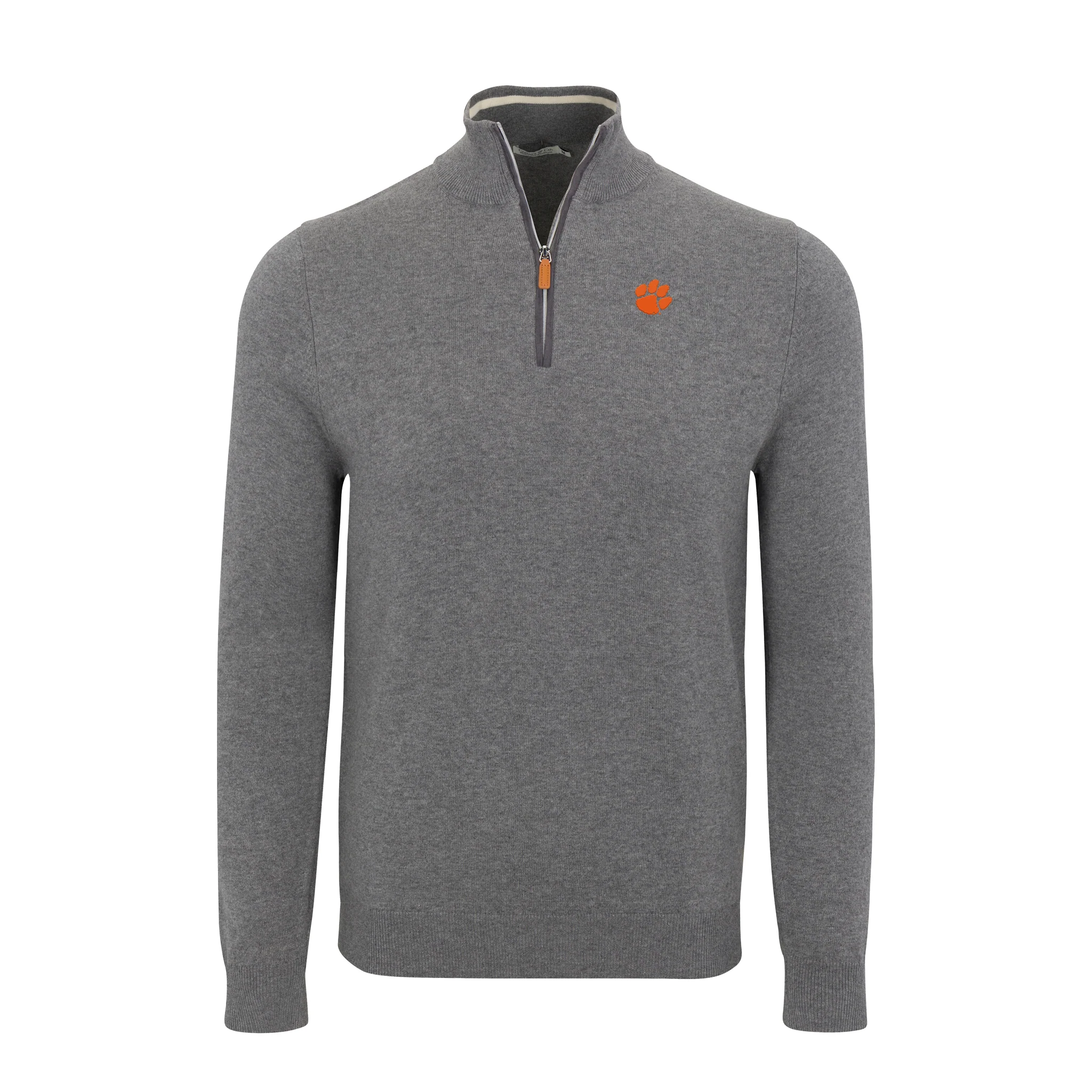 Clemson Grey with Grey Trim Luxury Touch Cotton and Cashmere Quarter Zip Sweater