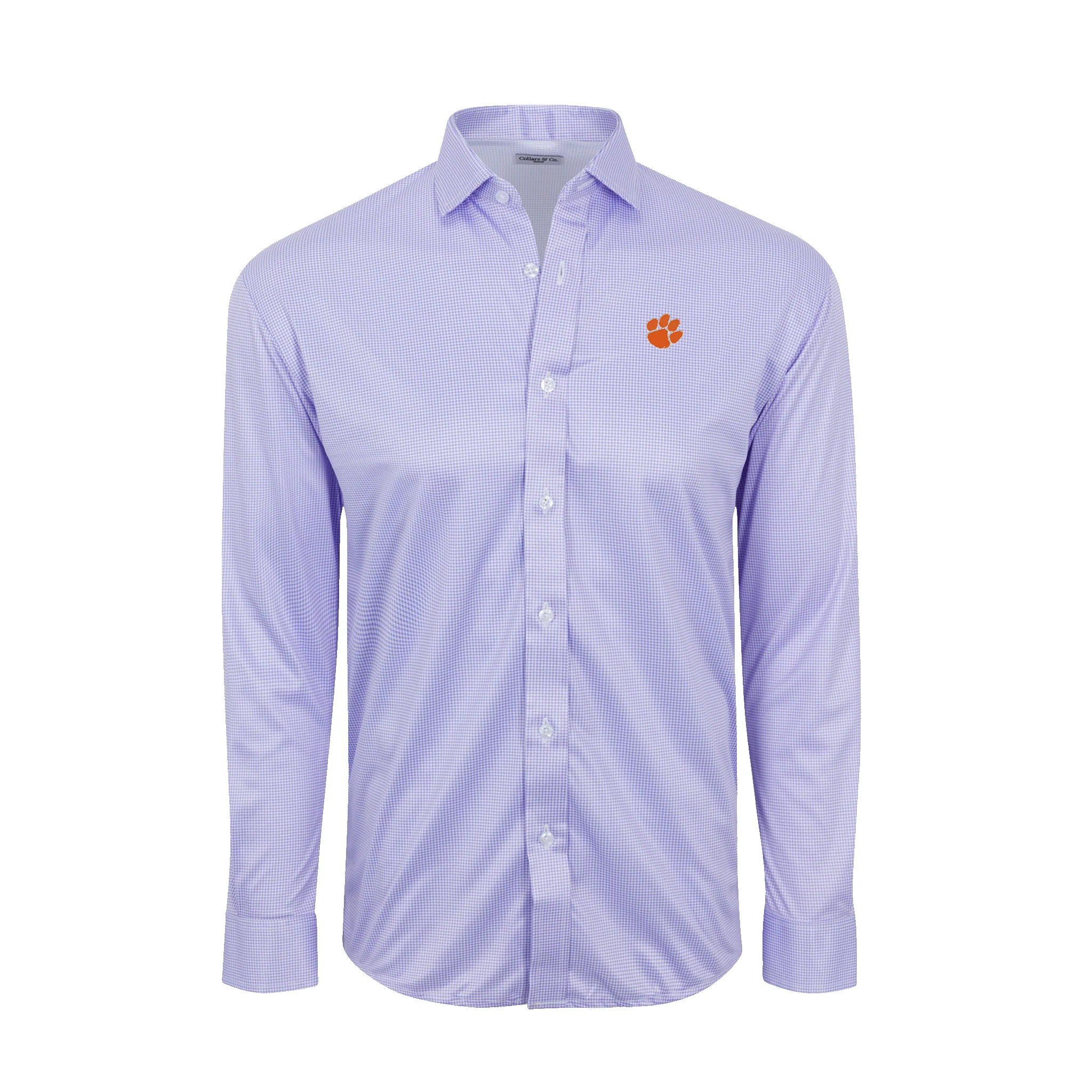 Clemson Quattro Flex Dress Shirt with Semi-Spread Collar Lavender Houndstooth
