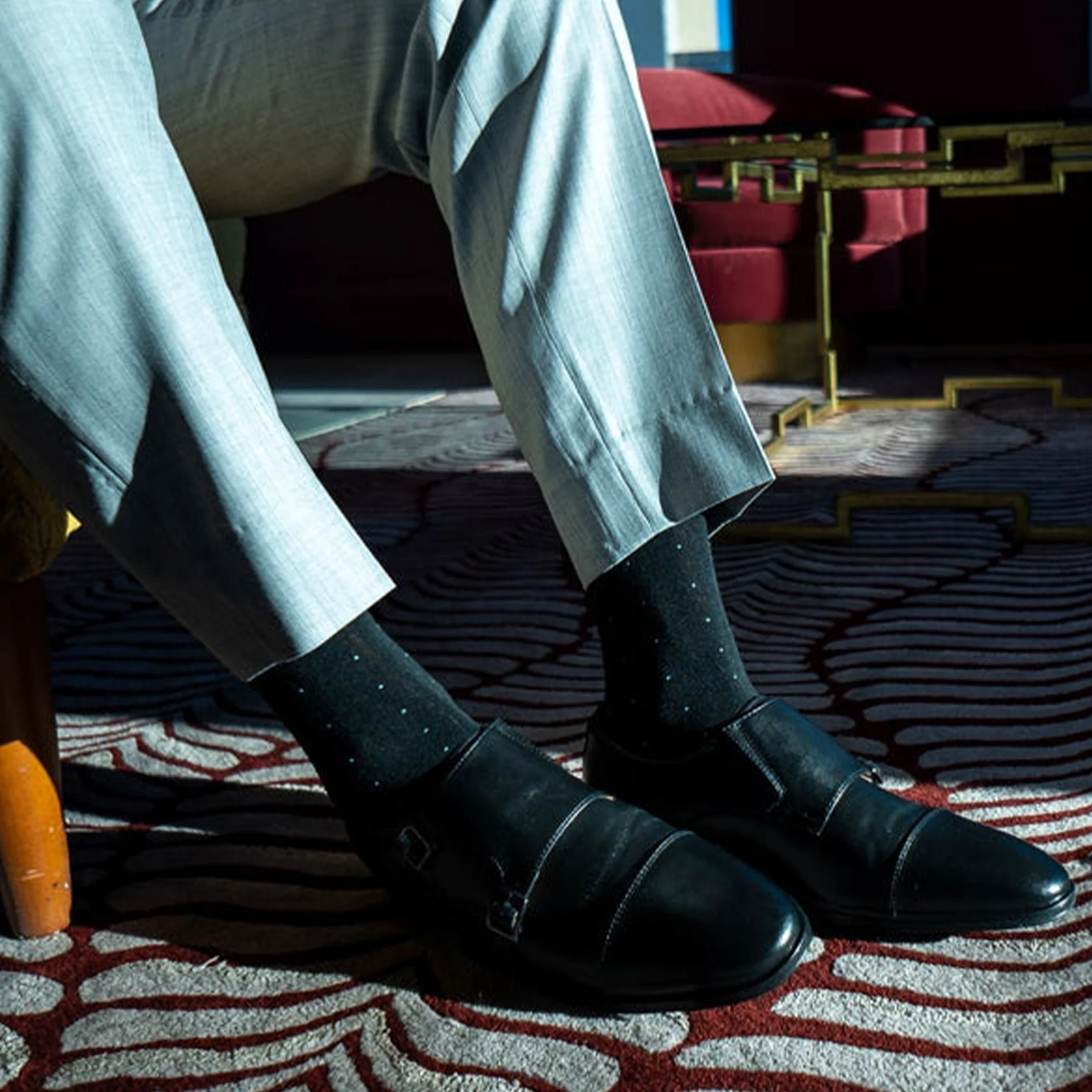 Collars & Co. x Southern Scholar - The Oxford Blacks Black and Baby Blue Pin Dot - Image 2