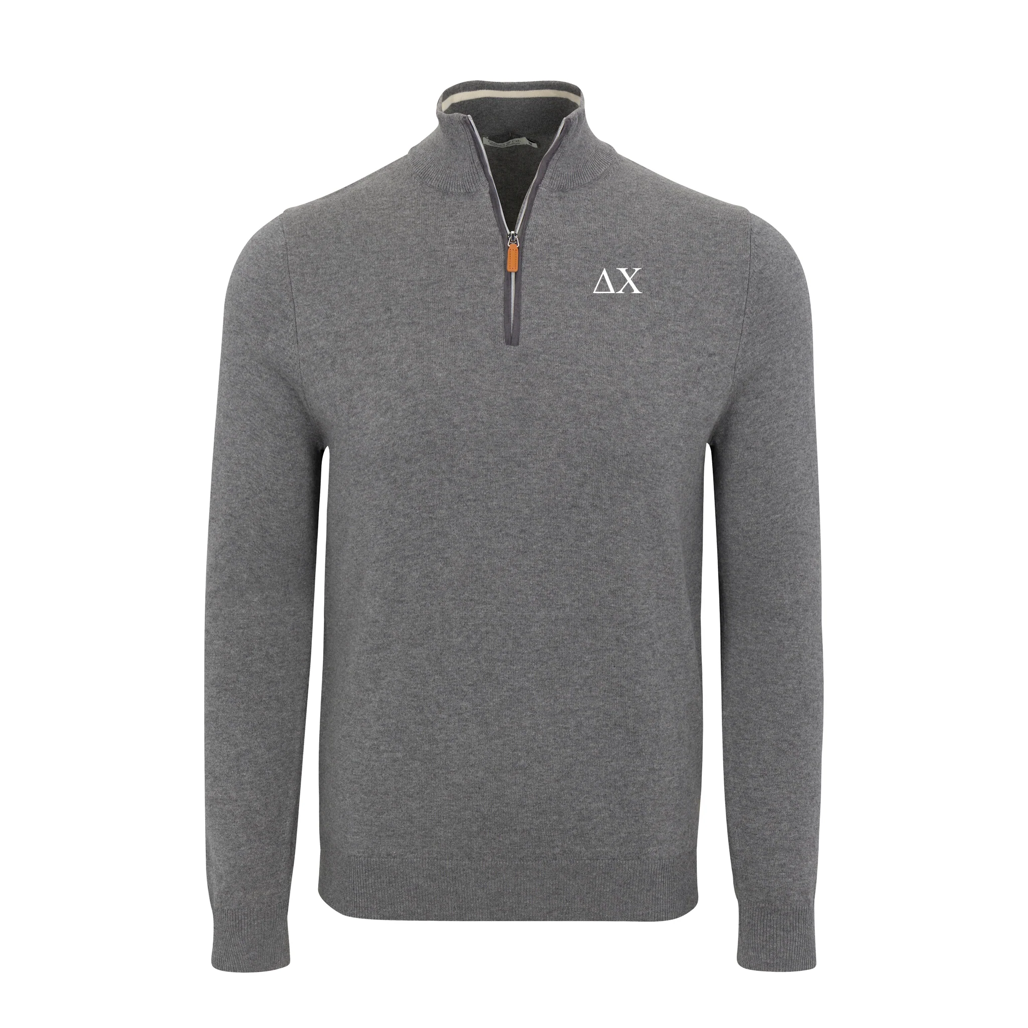 Delta Chi Grey with Grey Trim Luxury Touch Cotton and Cashmere Quarter Zip Sweater