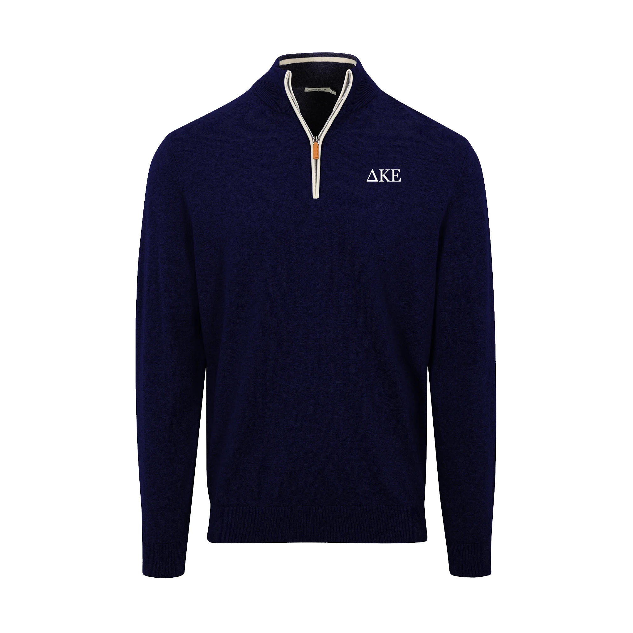 Delta Kappa Epsilon Navy with White Trim Luxury Touch Cotton and Cashmere Quarter Zip Sweater