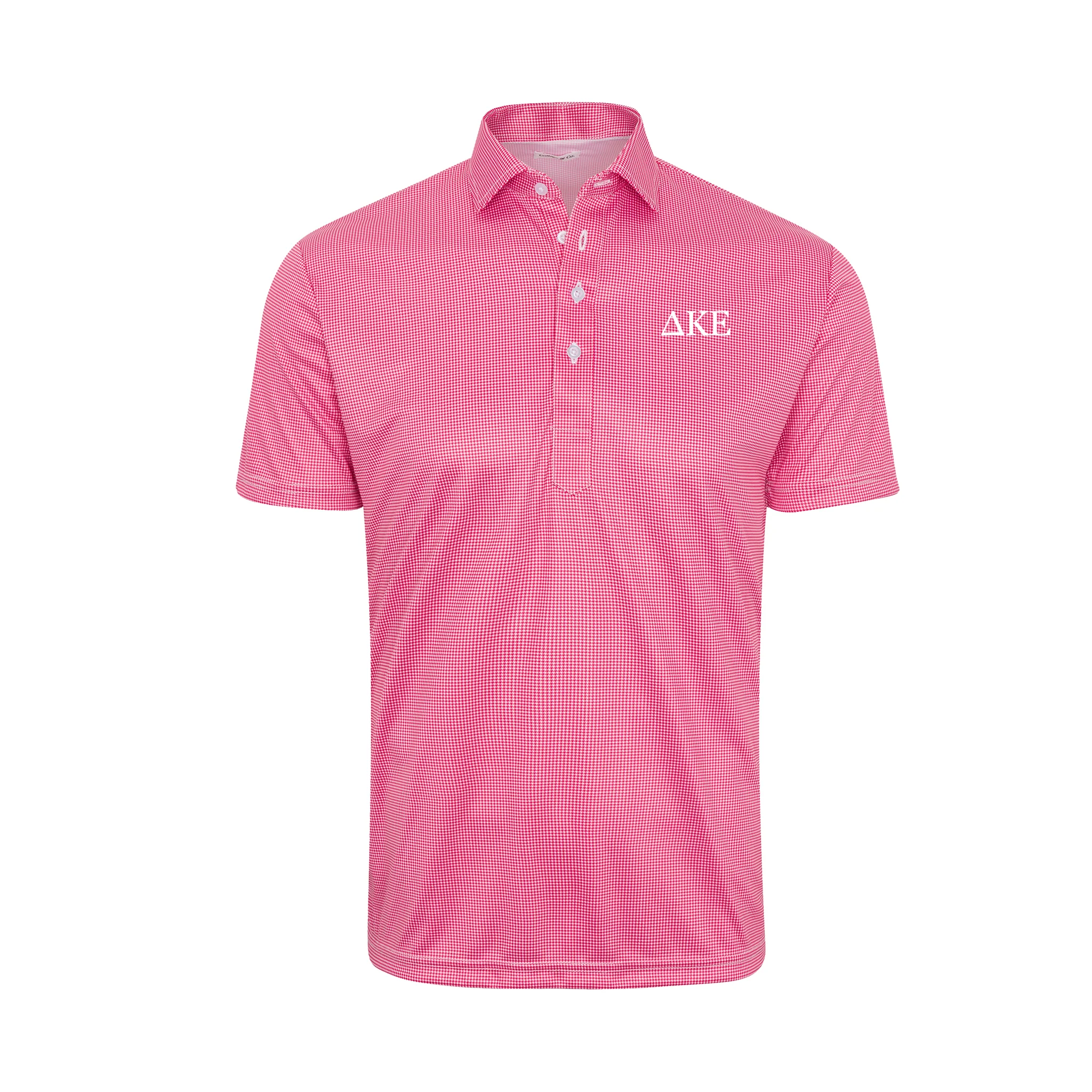Delta Kappa Epsilon Semi-Spread Collar Polo Red Houndstooth