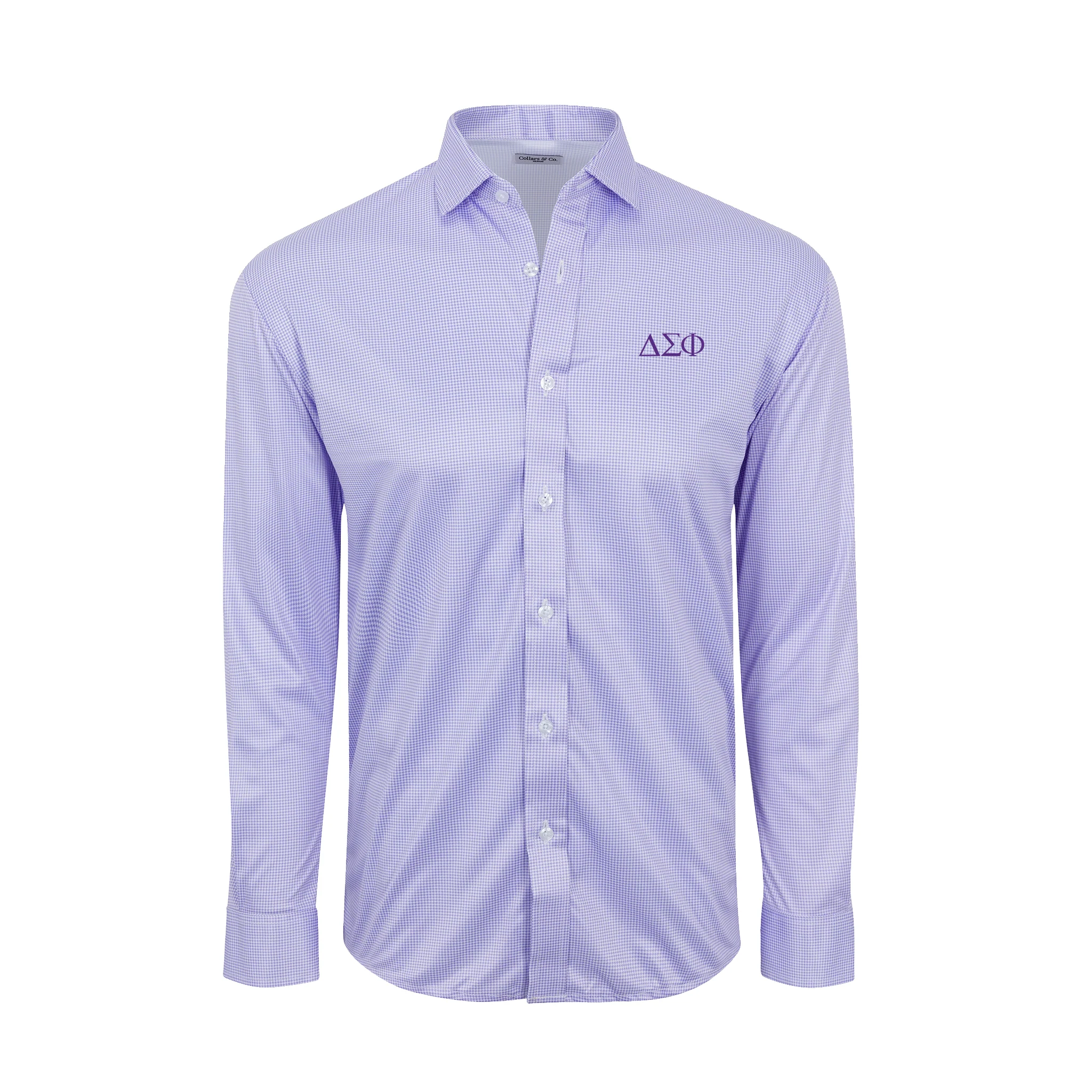 Delta Sigma Phi Quattro Flex Dress Shirt with Semi-Spread Collar Lavender Houndstooth