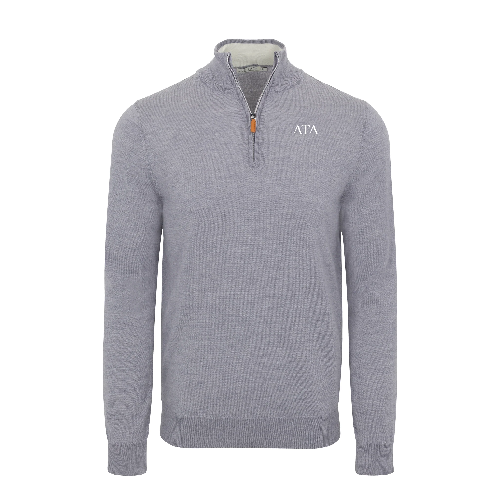Delta Tau Delta Grey Melange Cashmere Touch Australian Merino Quarter Zip Sweater