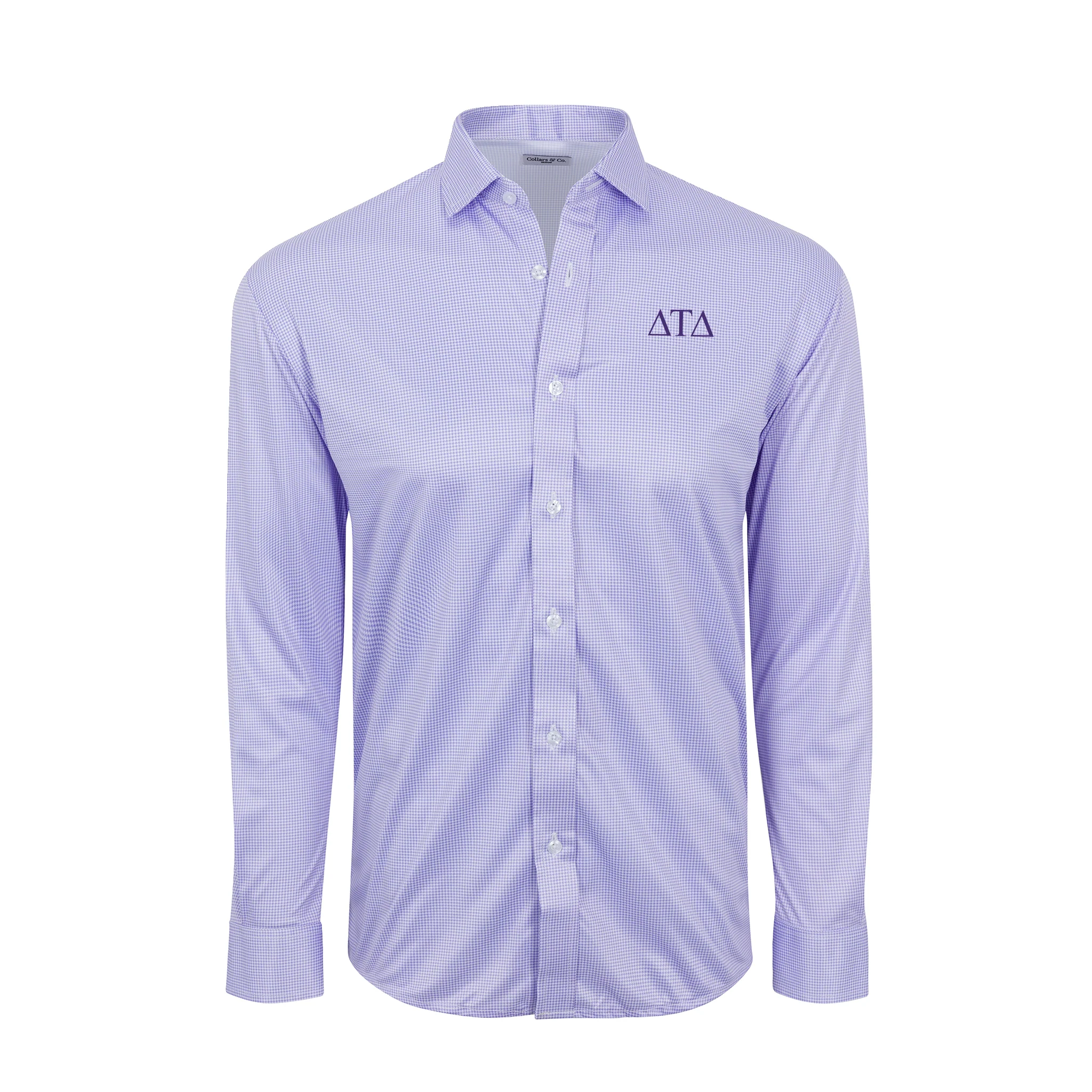 Delta Tau Delta Quattro Flex Dress Shirt with Semi-Spread Collar Lavender Houndstooth