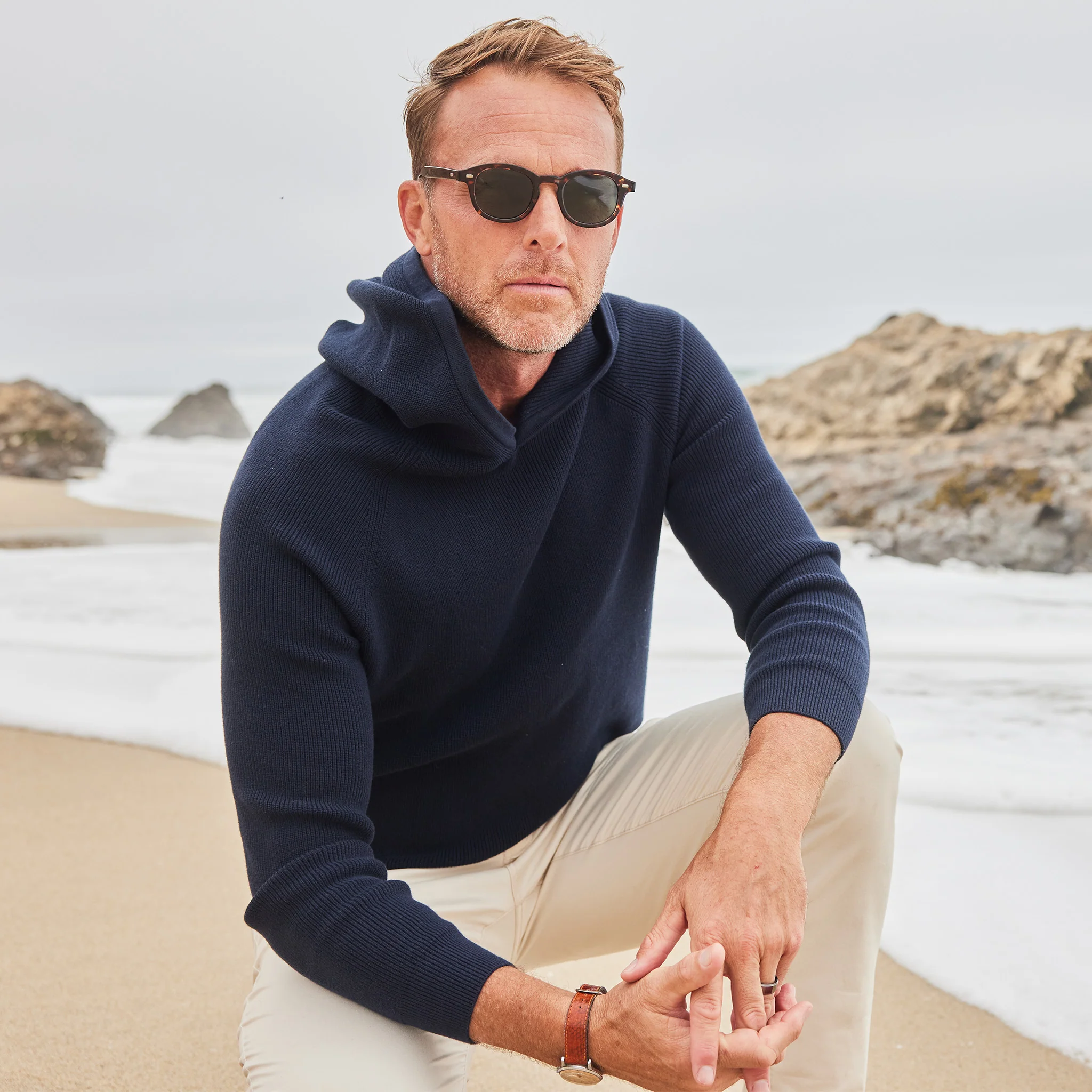 Double Knit Premium Cotton Hoodie Navy - Image 3
