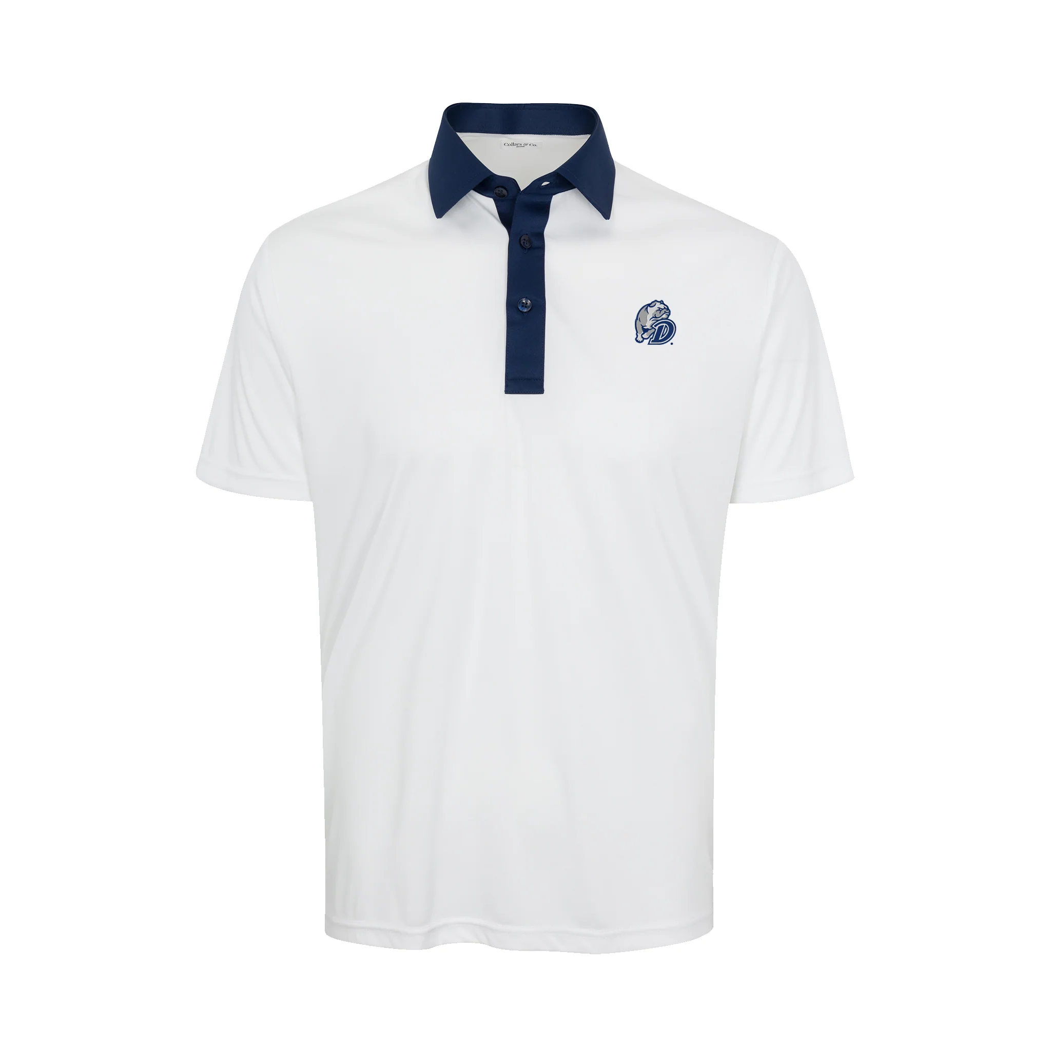 Drake Semi-Spread Collar Polo Austin White with Navy Accent