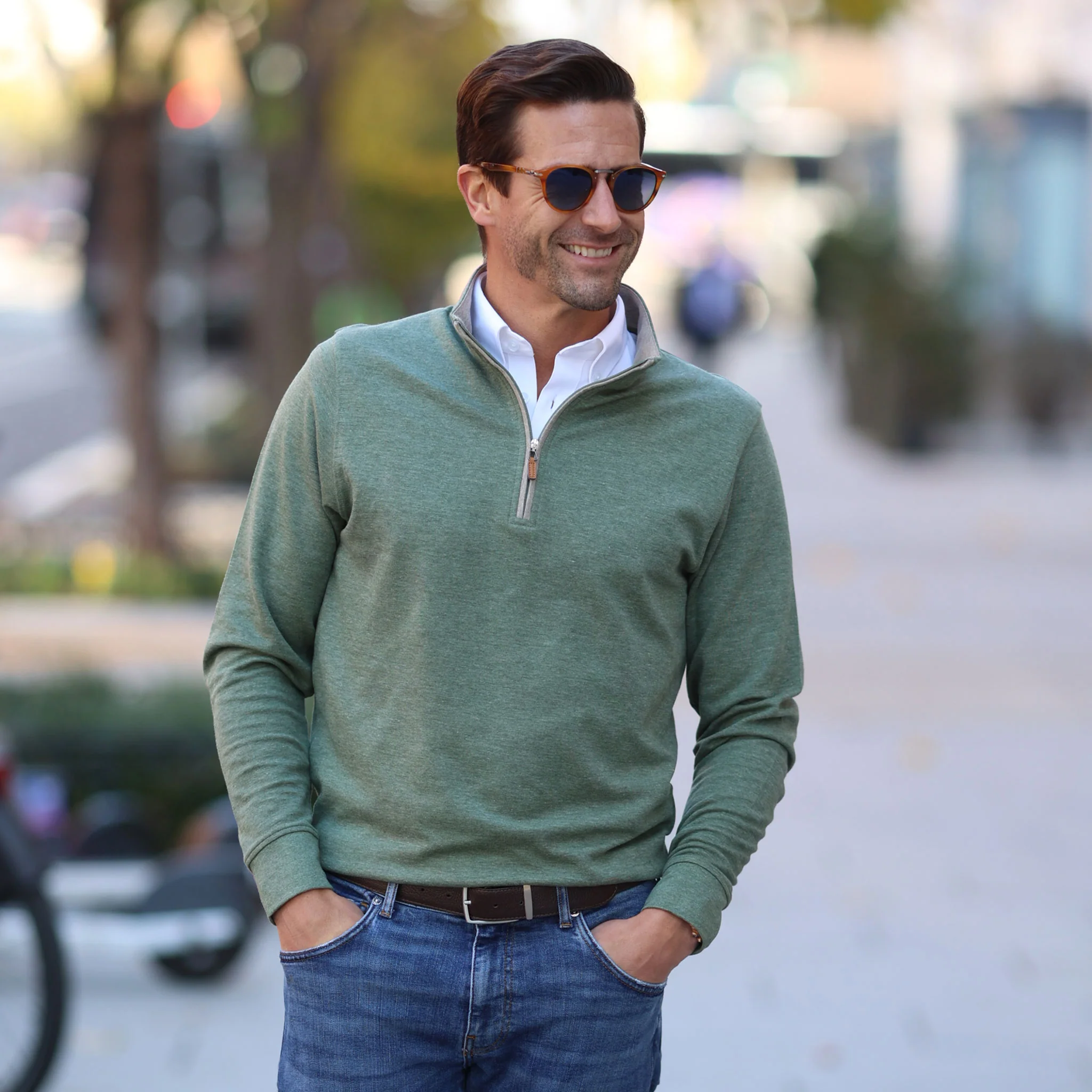 Evergreen Heather Cloud Cotton Quarter Zip - Image 3