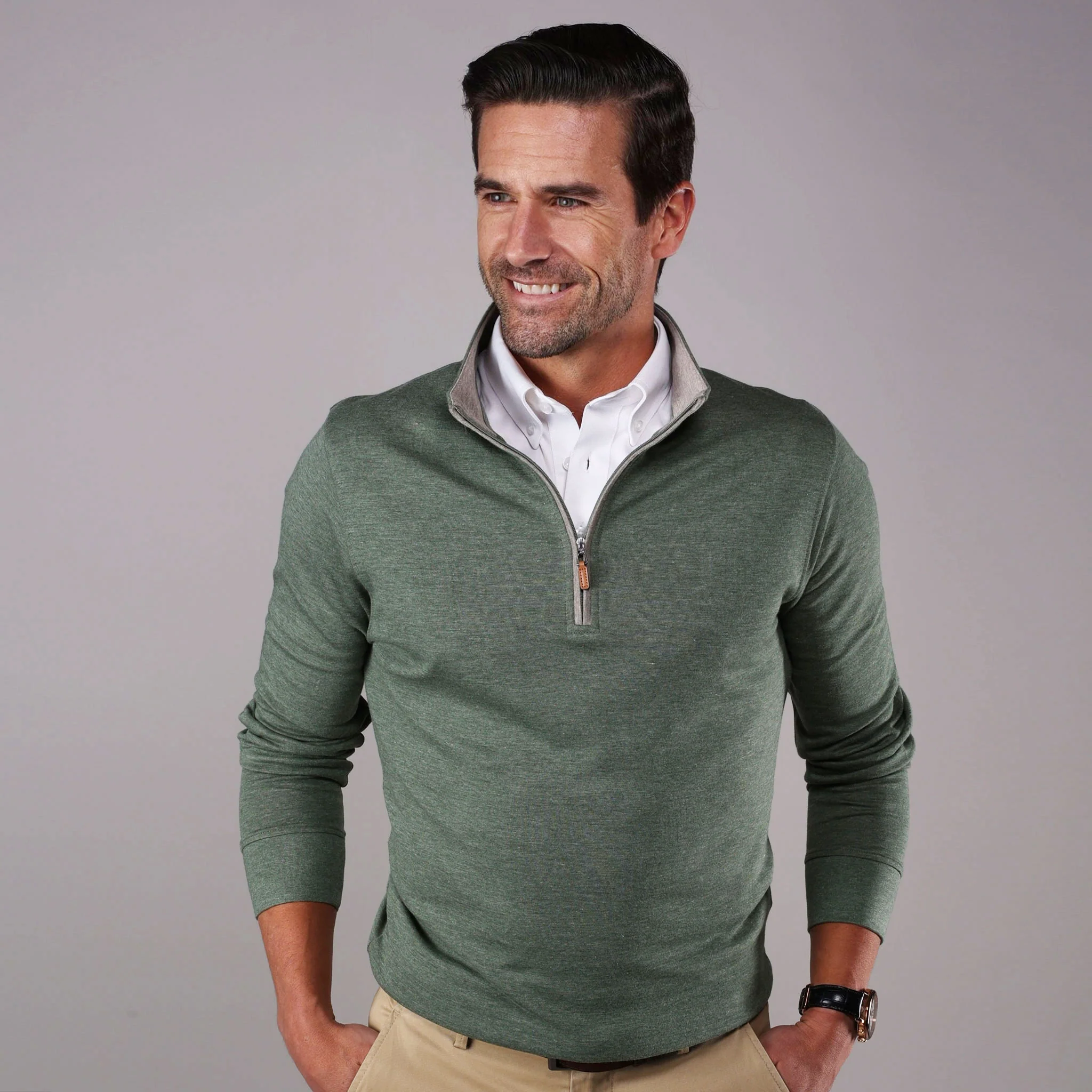 Evergreen Heather Cloud Cotton Quarter Zip - Image 4