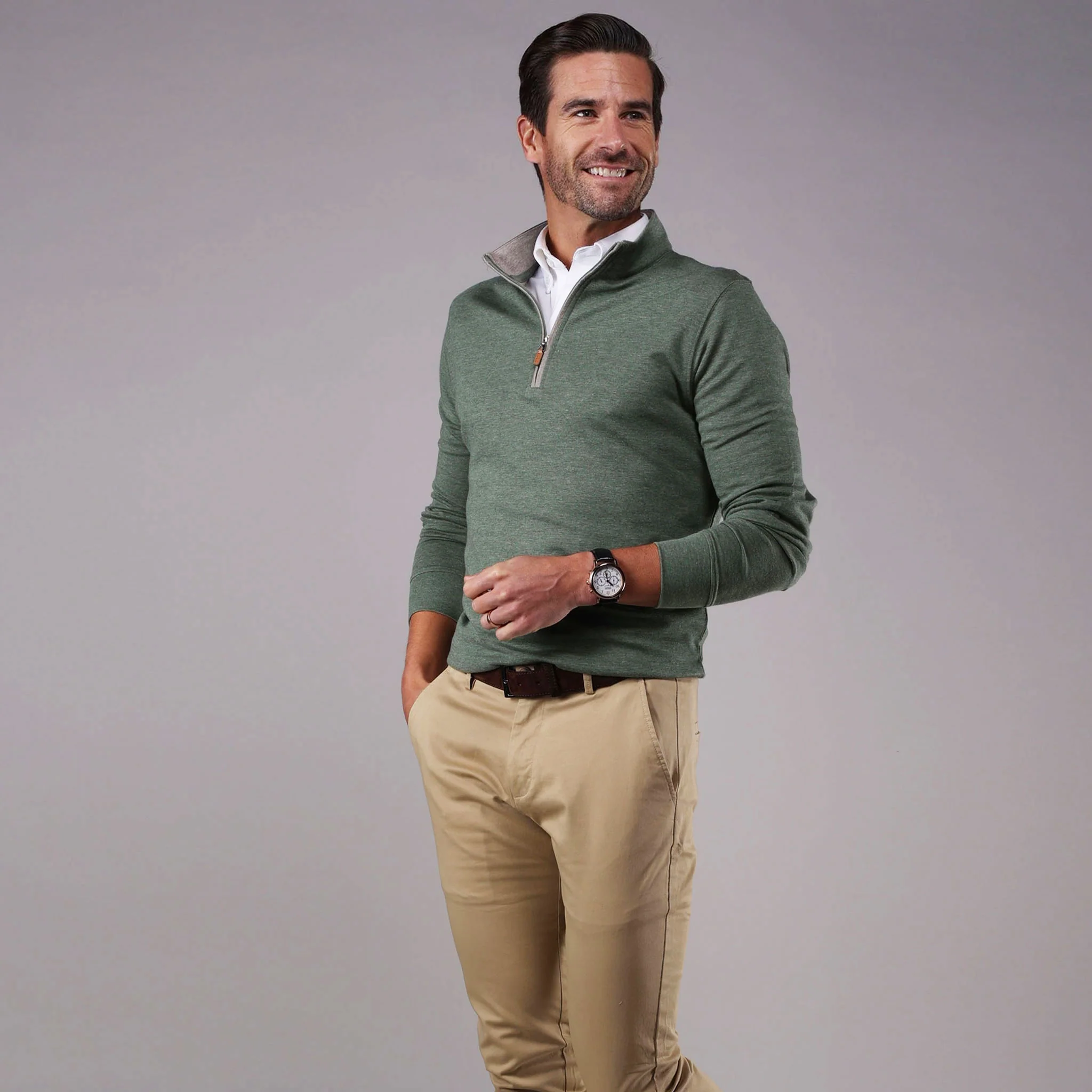 Evergreen Heather Cloud Cotton Quarter Zip - Image 5
