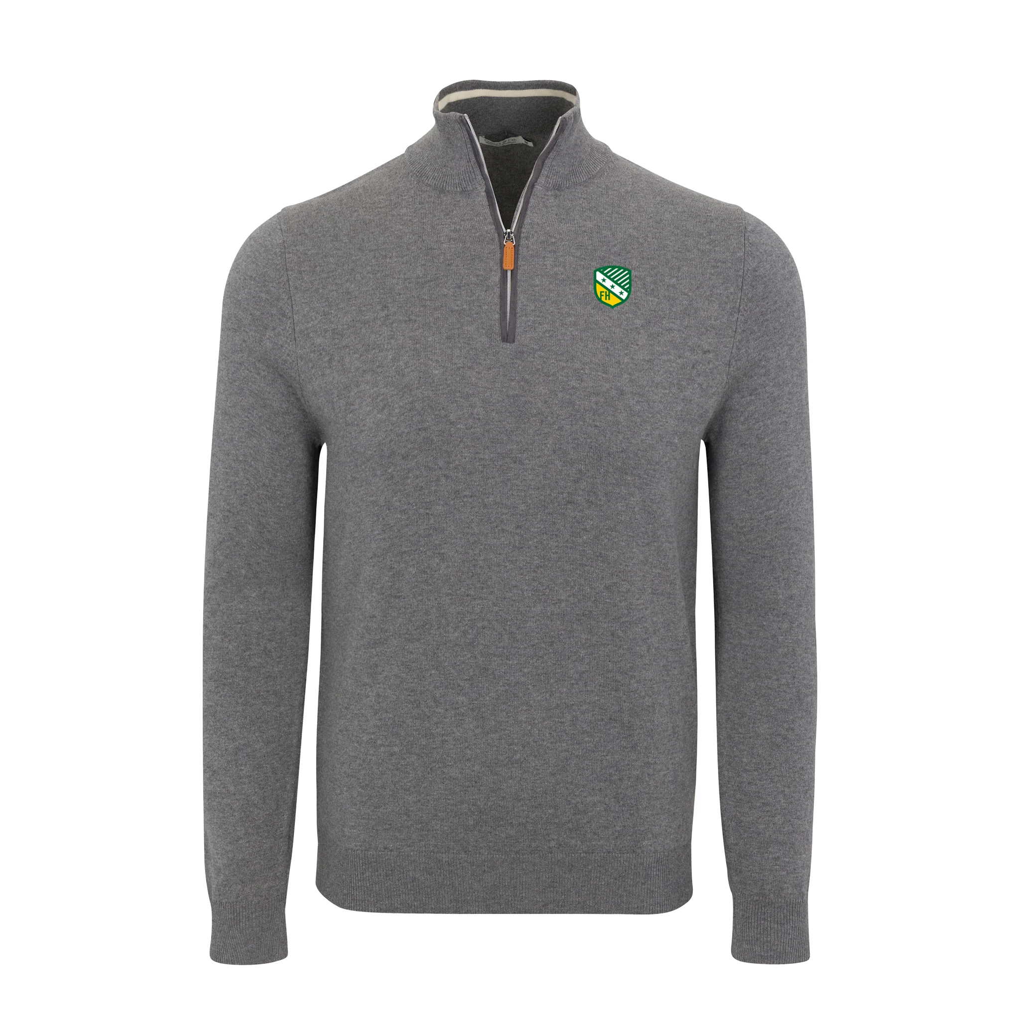 FarmHouse Grey with Grey Trim Luxury Touch Cotton and Cashmere Quarter Zip Sweater