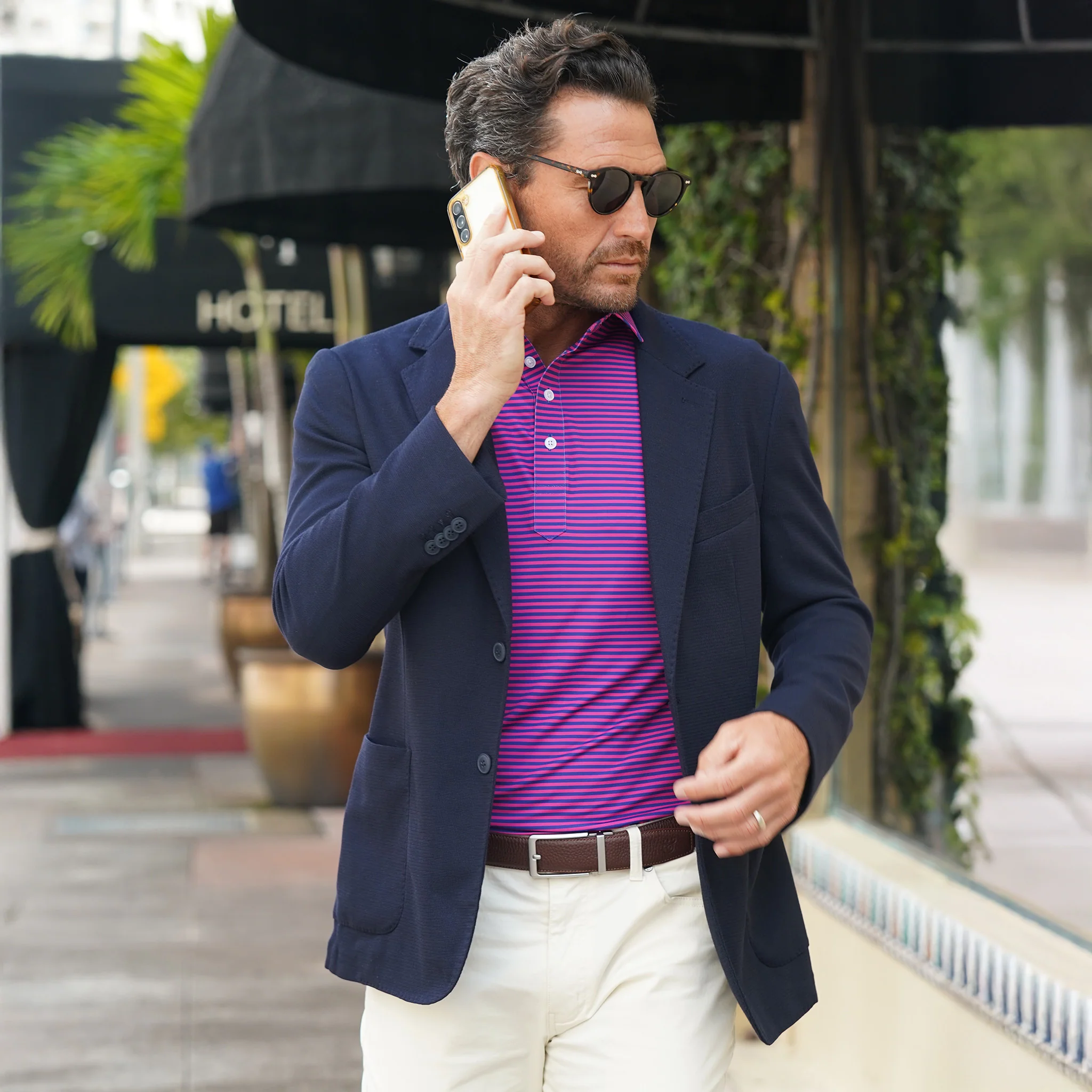 Featherweight Flex Polo Collins Berry with Navy Stripe - Image 3