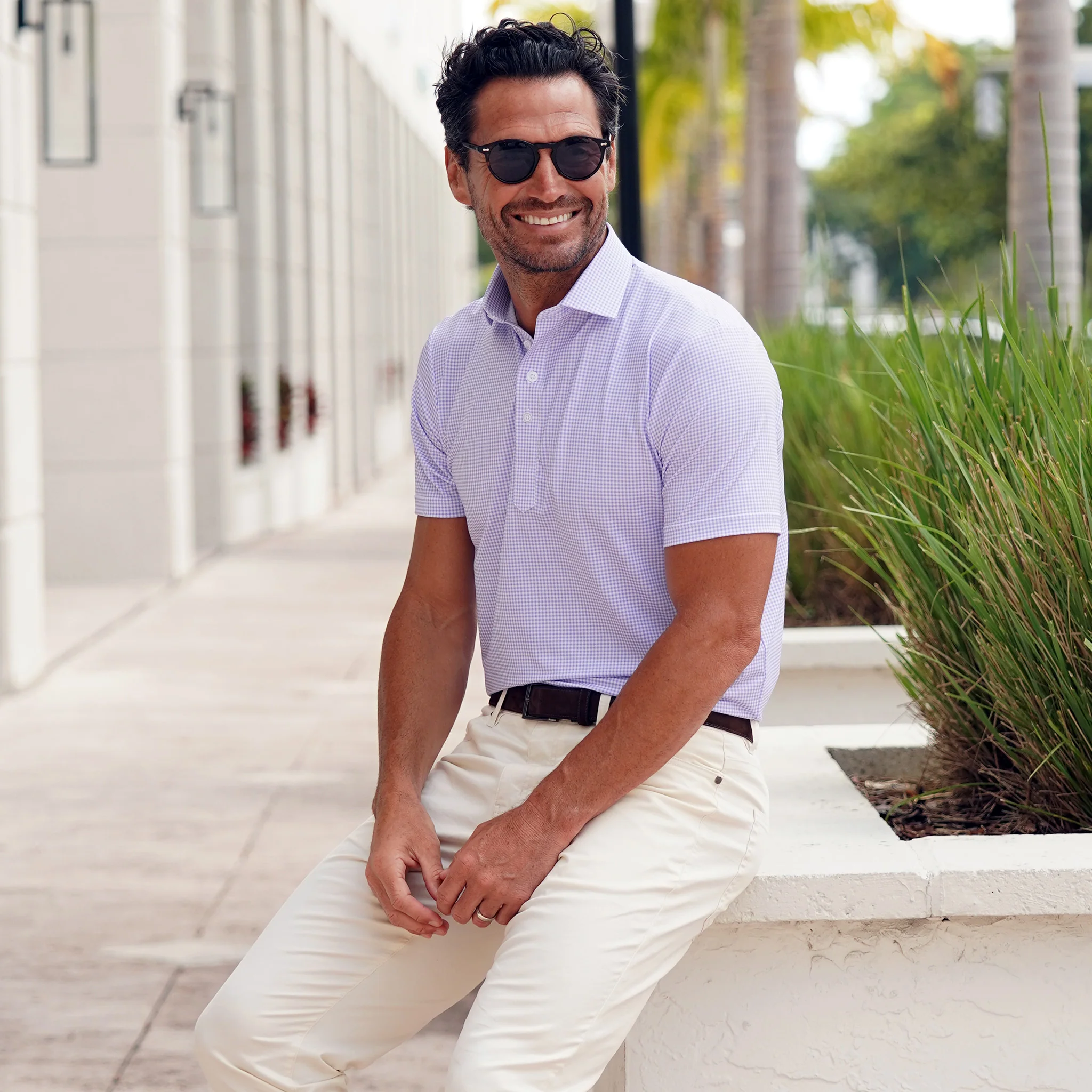 Featherweight Flex Polo Lavender Micro Gingham - Image 3