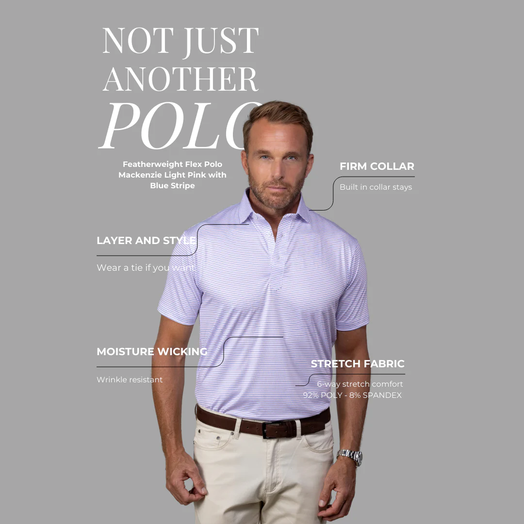 Featherweight Flex Polo Mackenzie Light Pink with Blue Stripe - Image 6