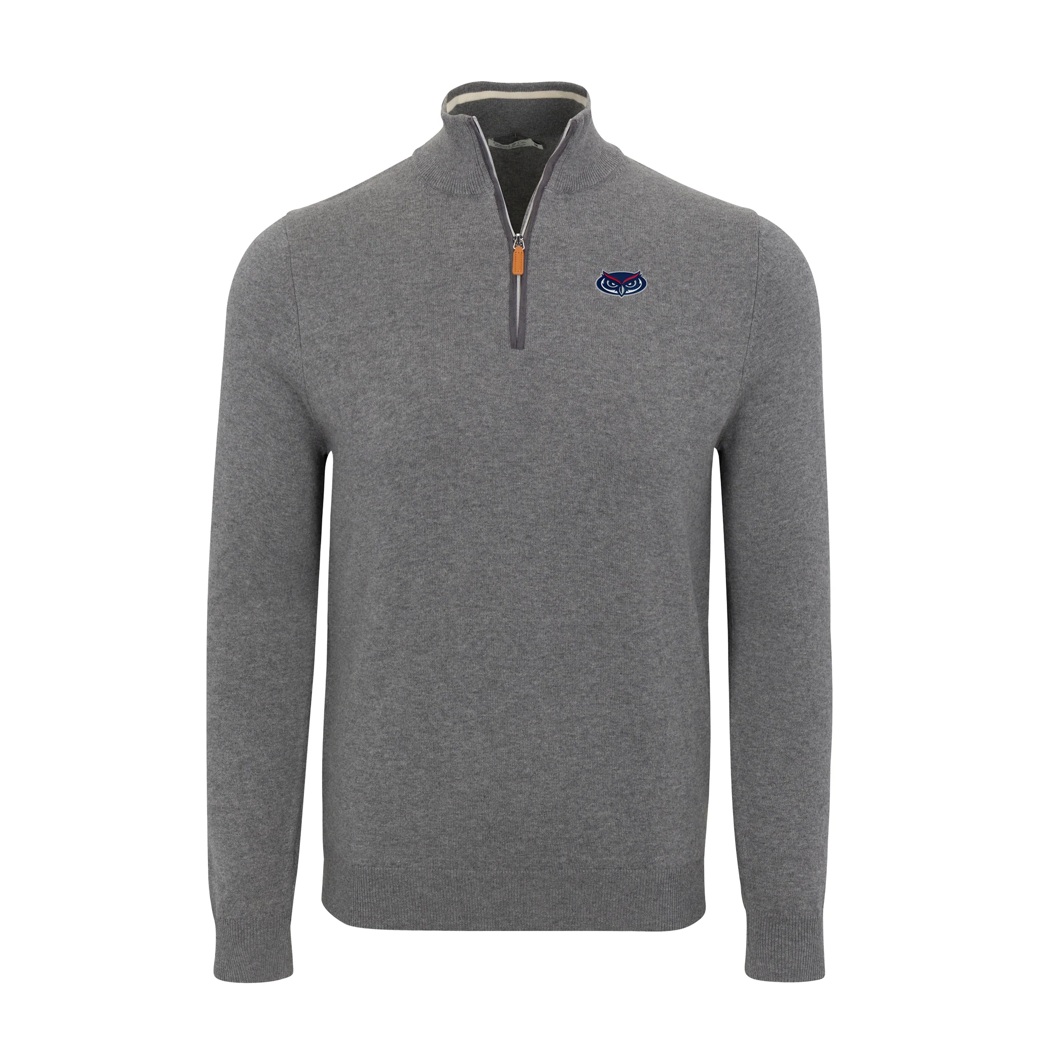Florida Atlantic Grey with Grey Trim Luxury Touch Cotton and Cashmere Quarter Zip Sweater