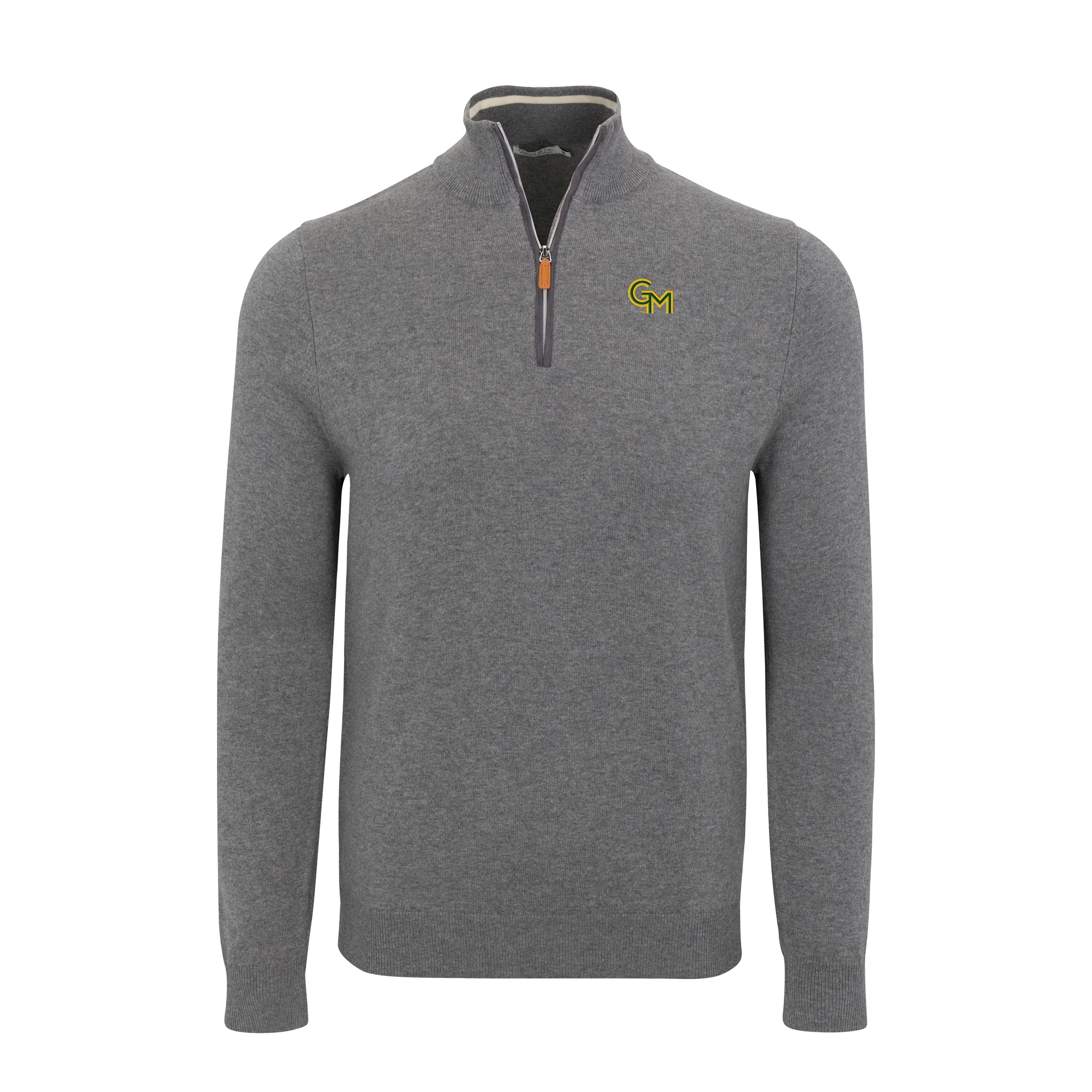 George Mason Grey with Grey Trim Luxury Touch Cotton and Cashmere Quarter Zip Sweater
