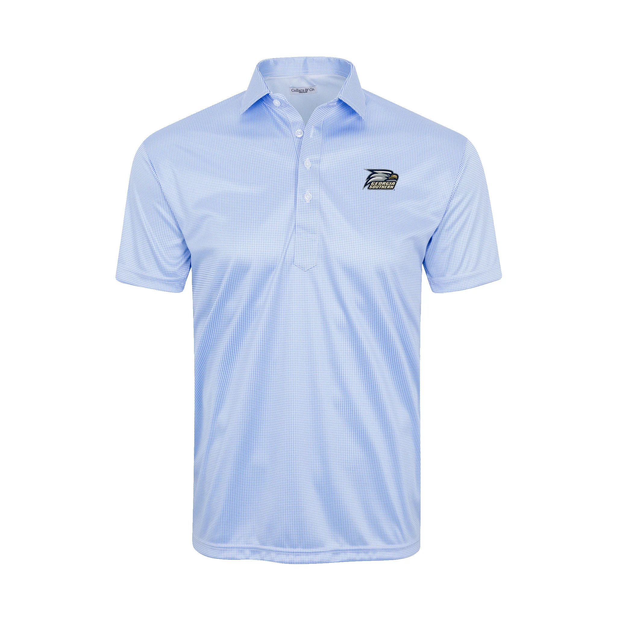 Georgia Southern Semi-Spread Collar Polo Blue Houndstooth