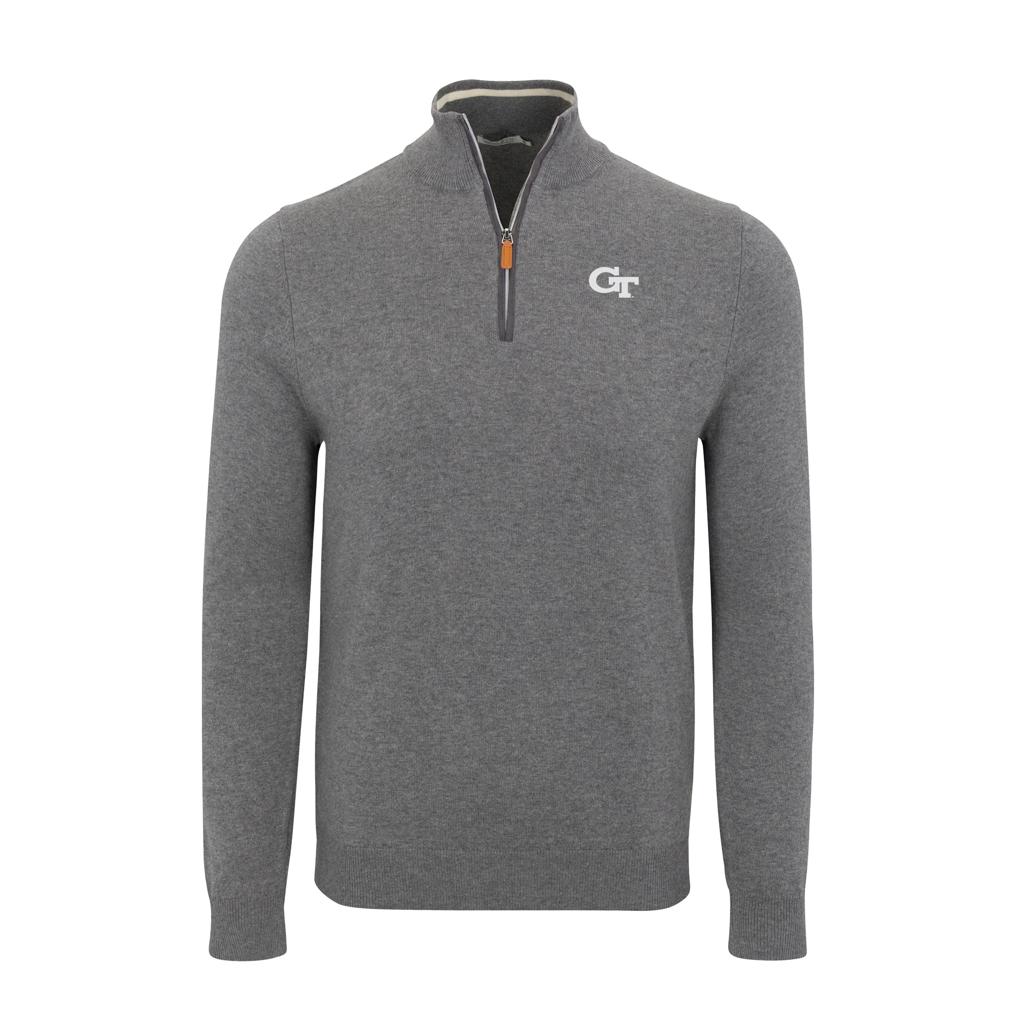 Georgia Tech Grey with Grey Trim Luxury Touch Cotton and Cashmere Quarter Zip Sweater