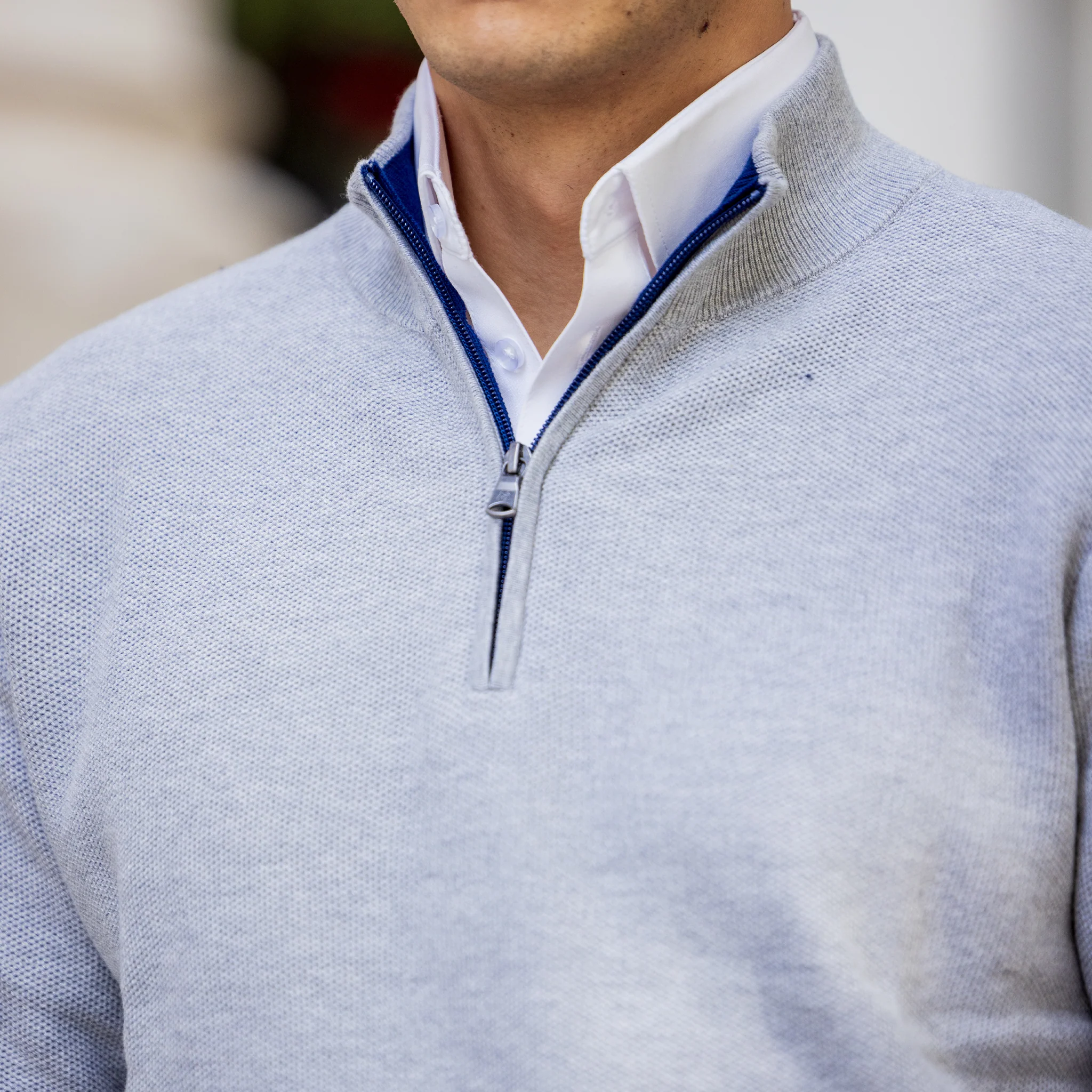 Grey Vineyard Waffle Knit Quarter Zip Sweater - Image 3