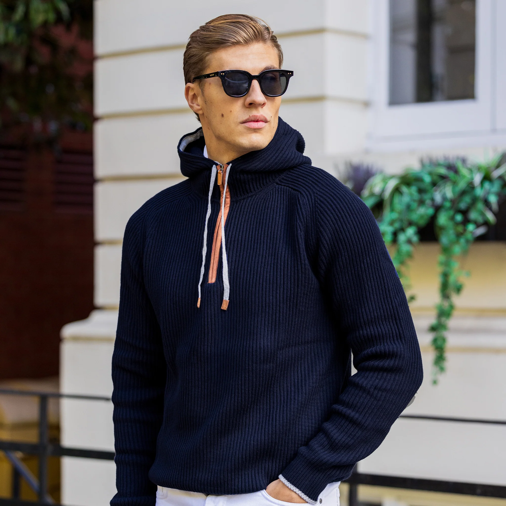 Holland Quarter Zip Hoodie Midnight Navy - Image 3