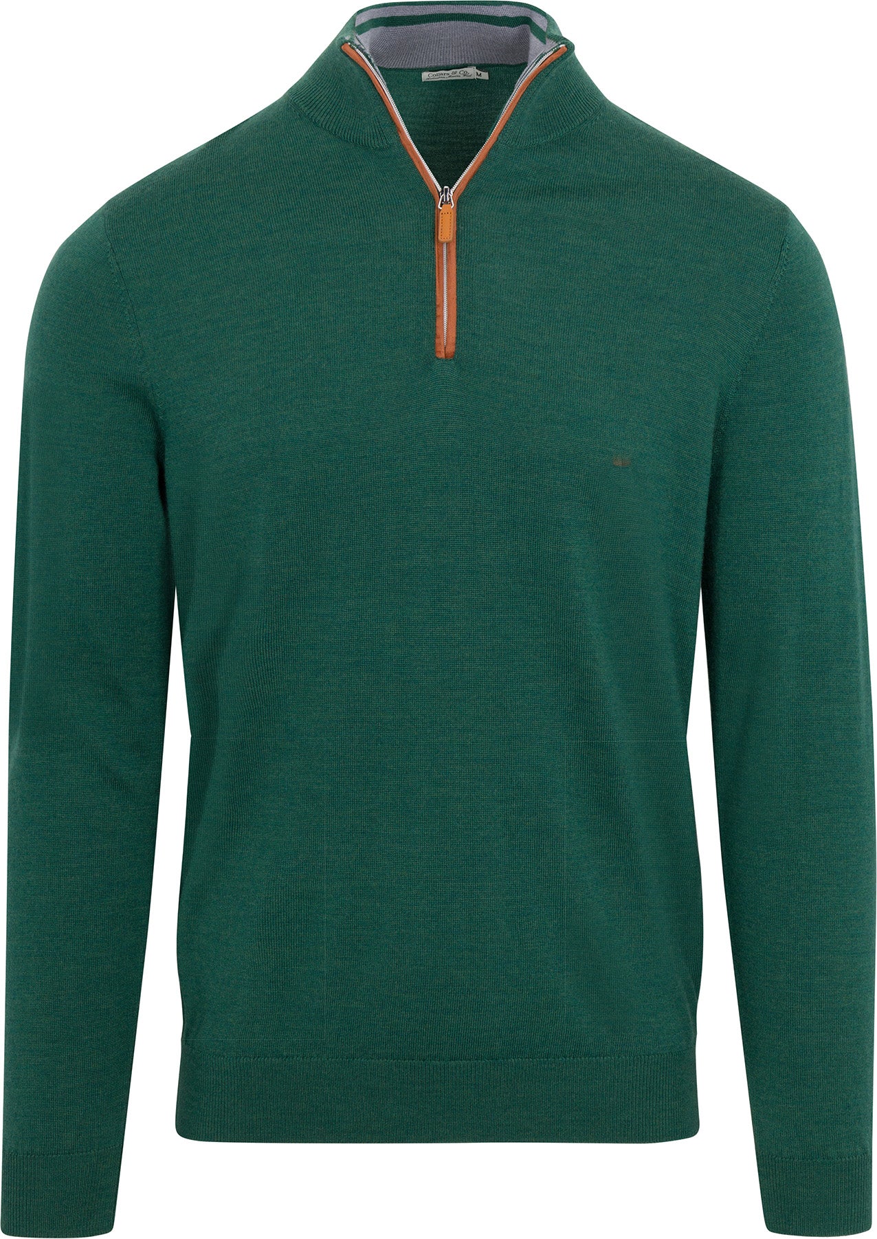 Hunter Green with Brown Suede Trim Cashmere Touch Australian Merino Quarter Zip Sweater - Image 5